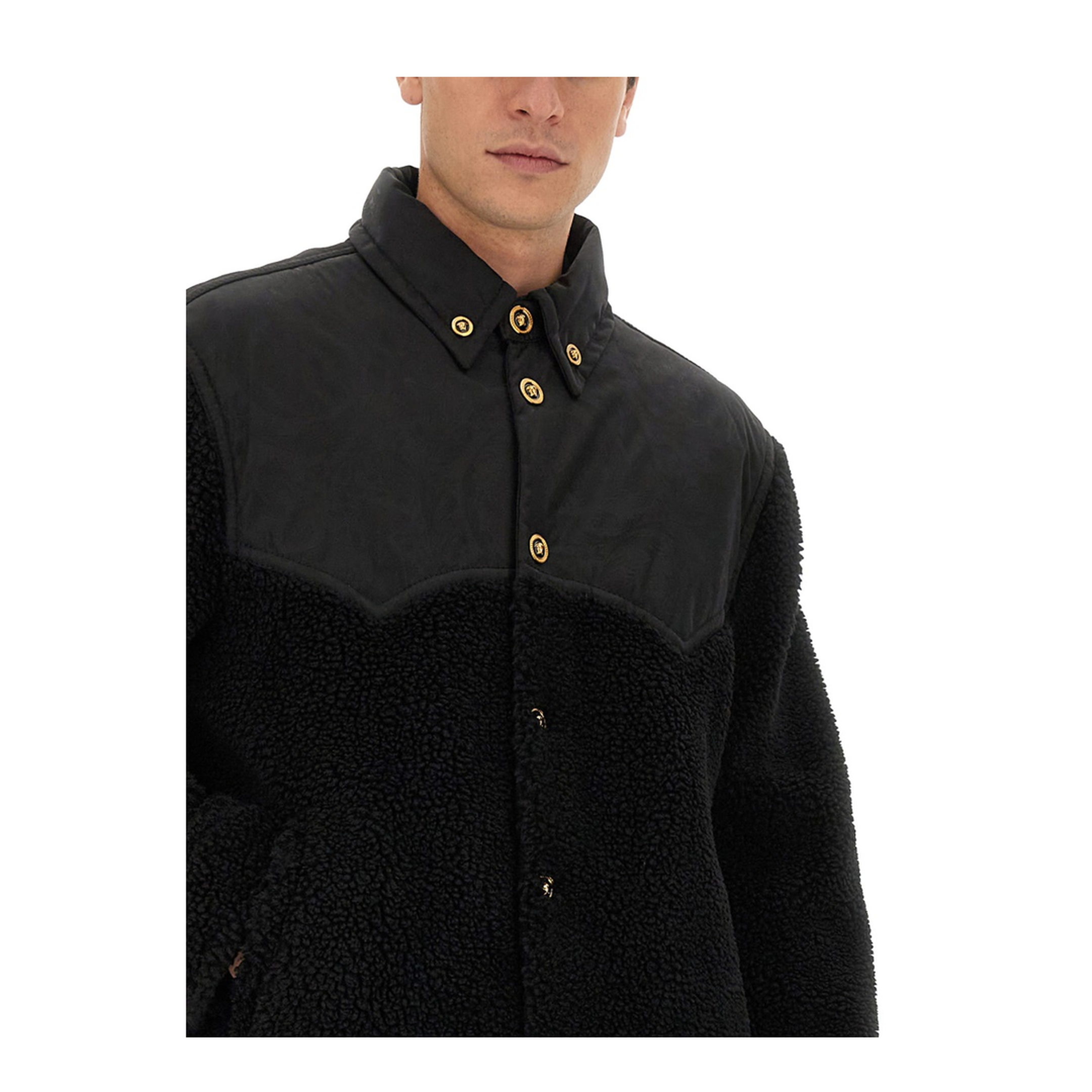 Faux Shearling And Technical Jacquard Jacket In Black - Image 4