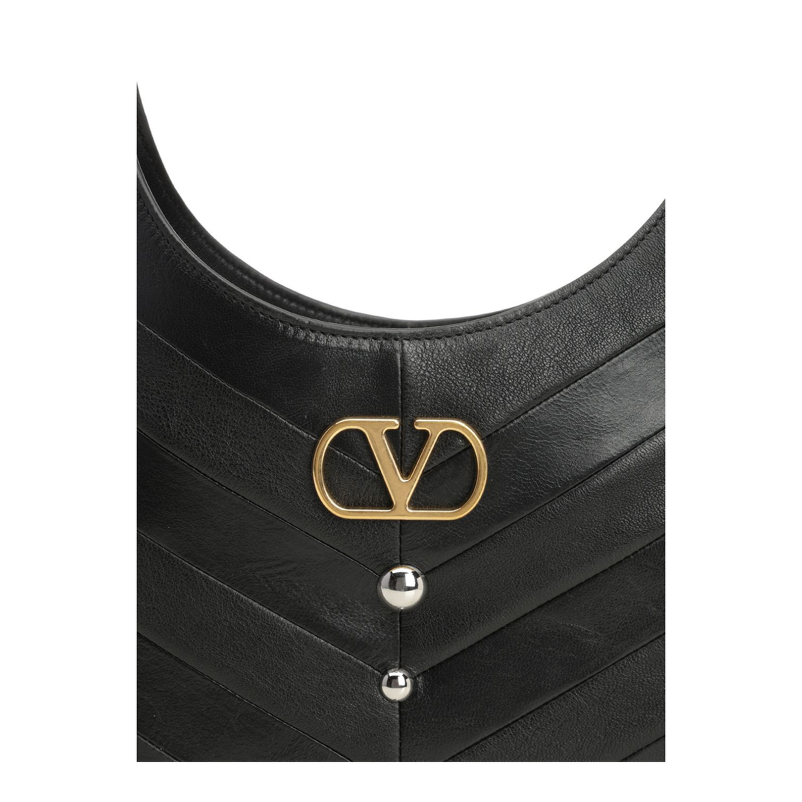 Hoboho Nappa Leather Hobo Bag With Chevron Pattern And Studs Black - Image 5