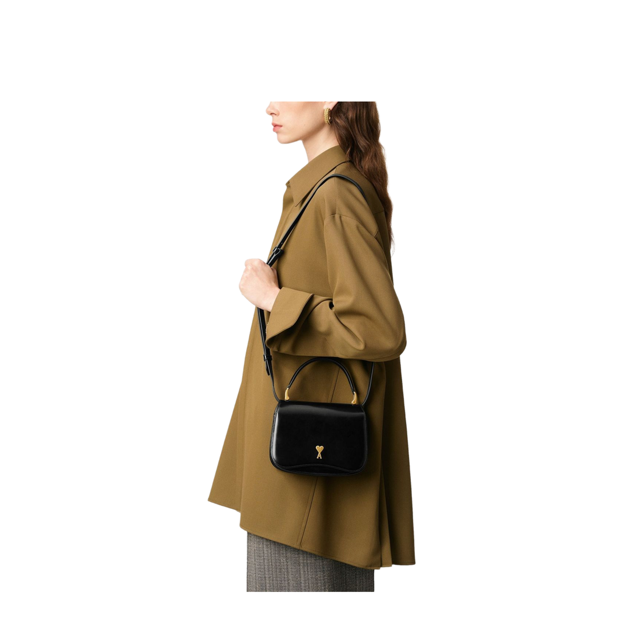 Black Glazed Leather Top Handle Bag - Image 2