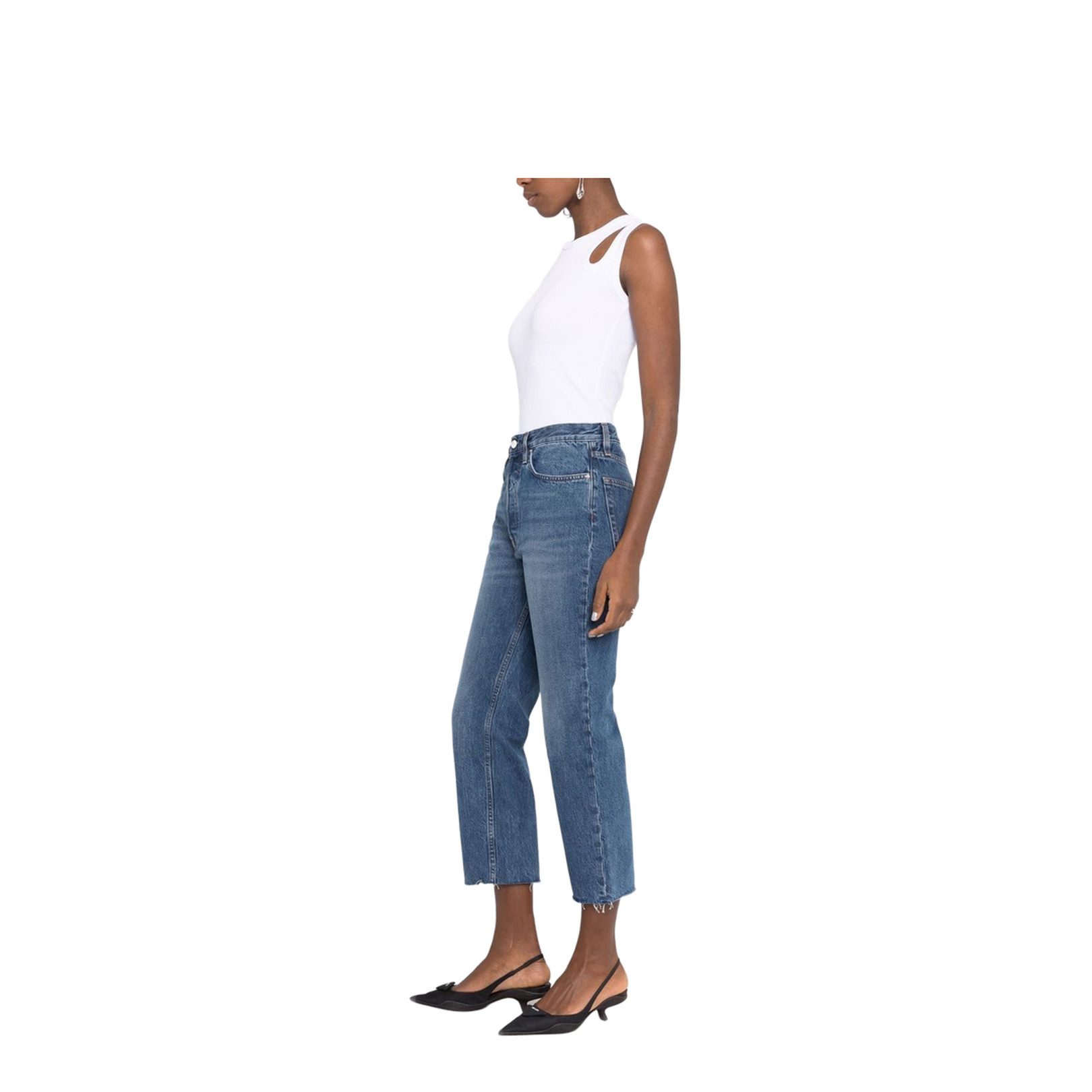 Blue Cotton Cropped Straight-Leg Jeans - Image 4