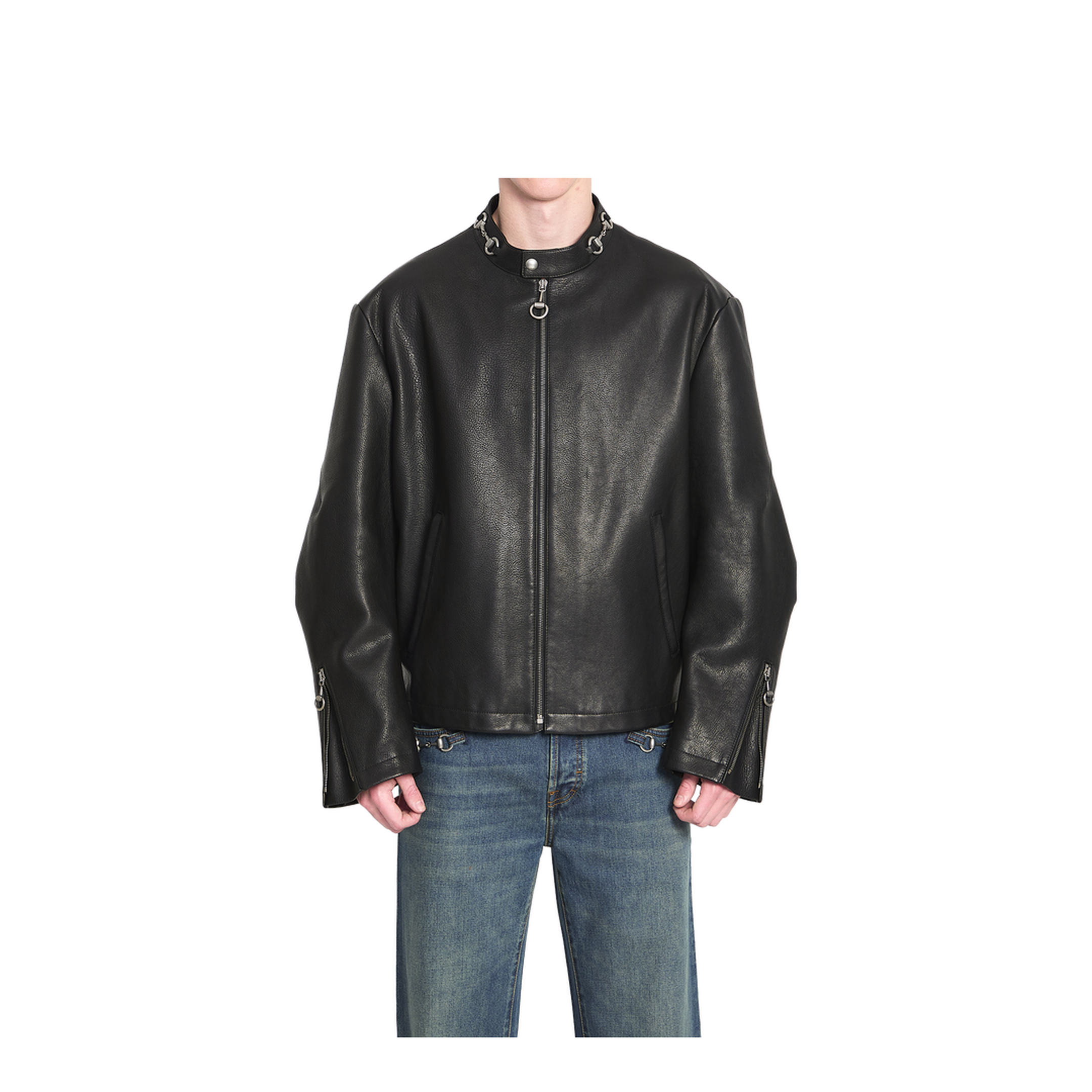 Leather Jacket with Horsebit in Black - Image 1