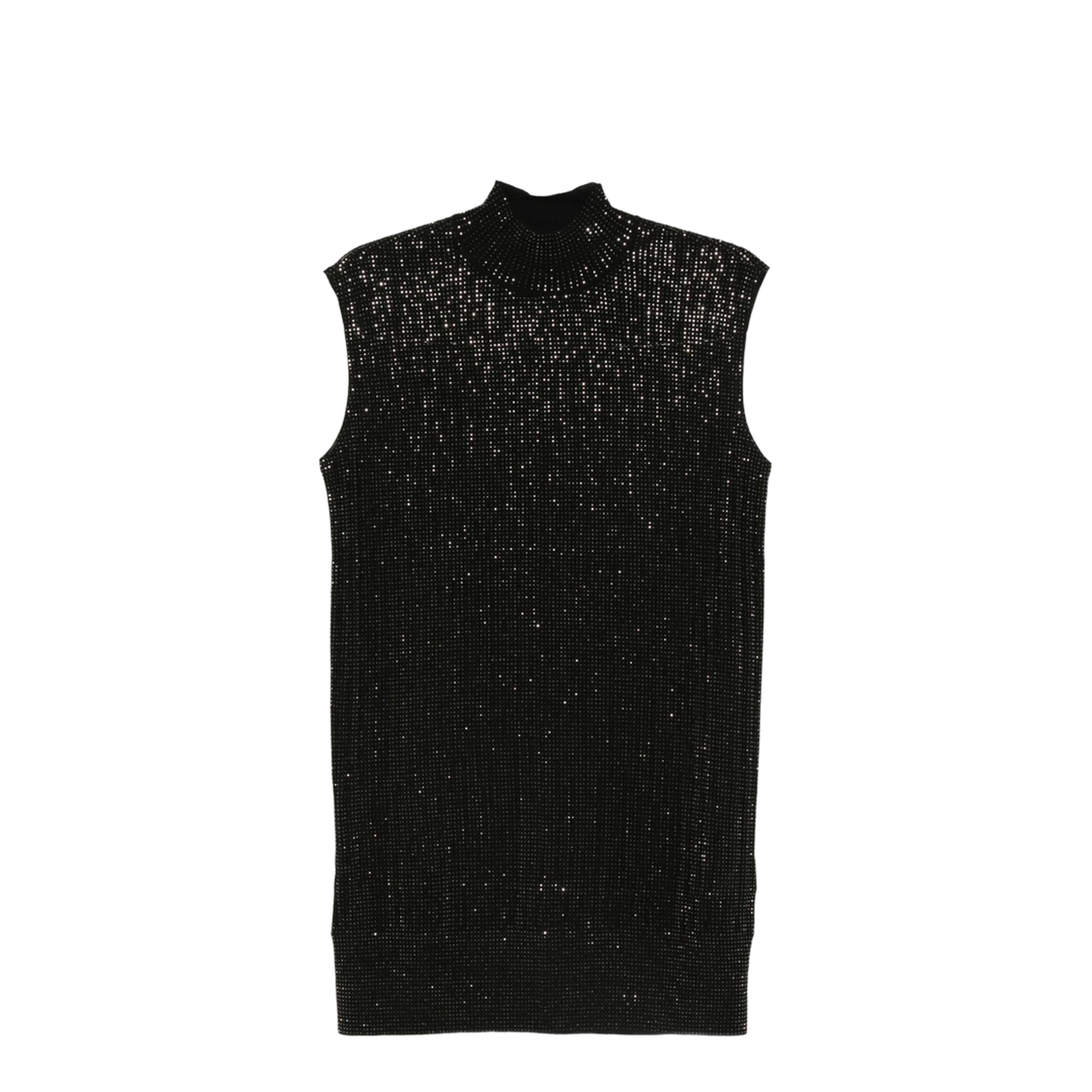 Plain-knit Virgin Wool-blend Sleeveless Dress with All-over Rhinestones - Image 1