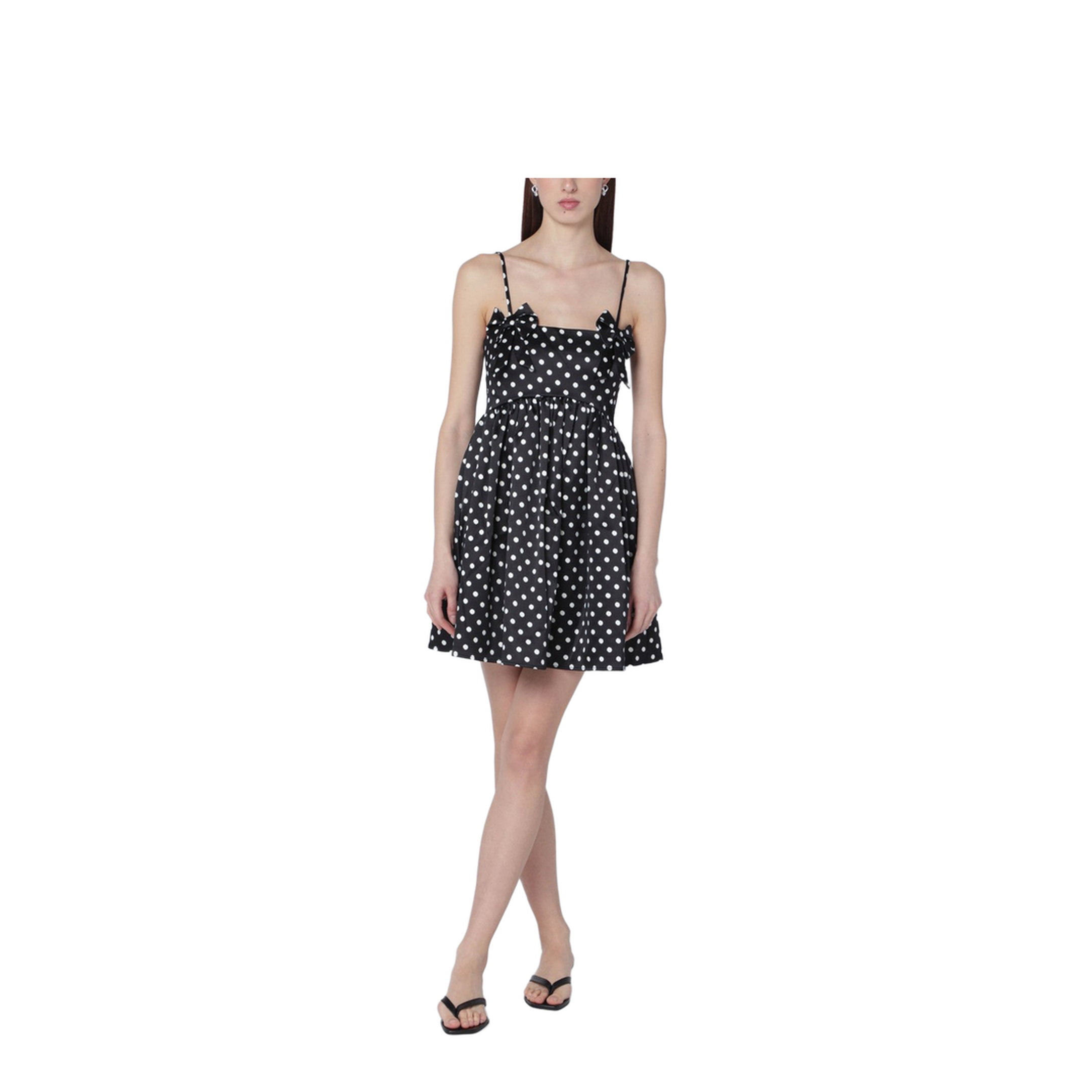 Black Satin Mini Dress with Polka Dots - Image 1