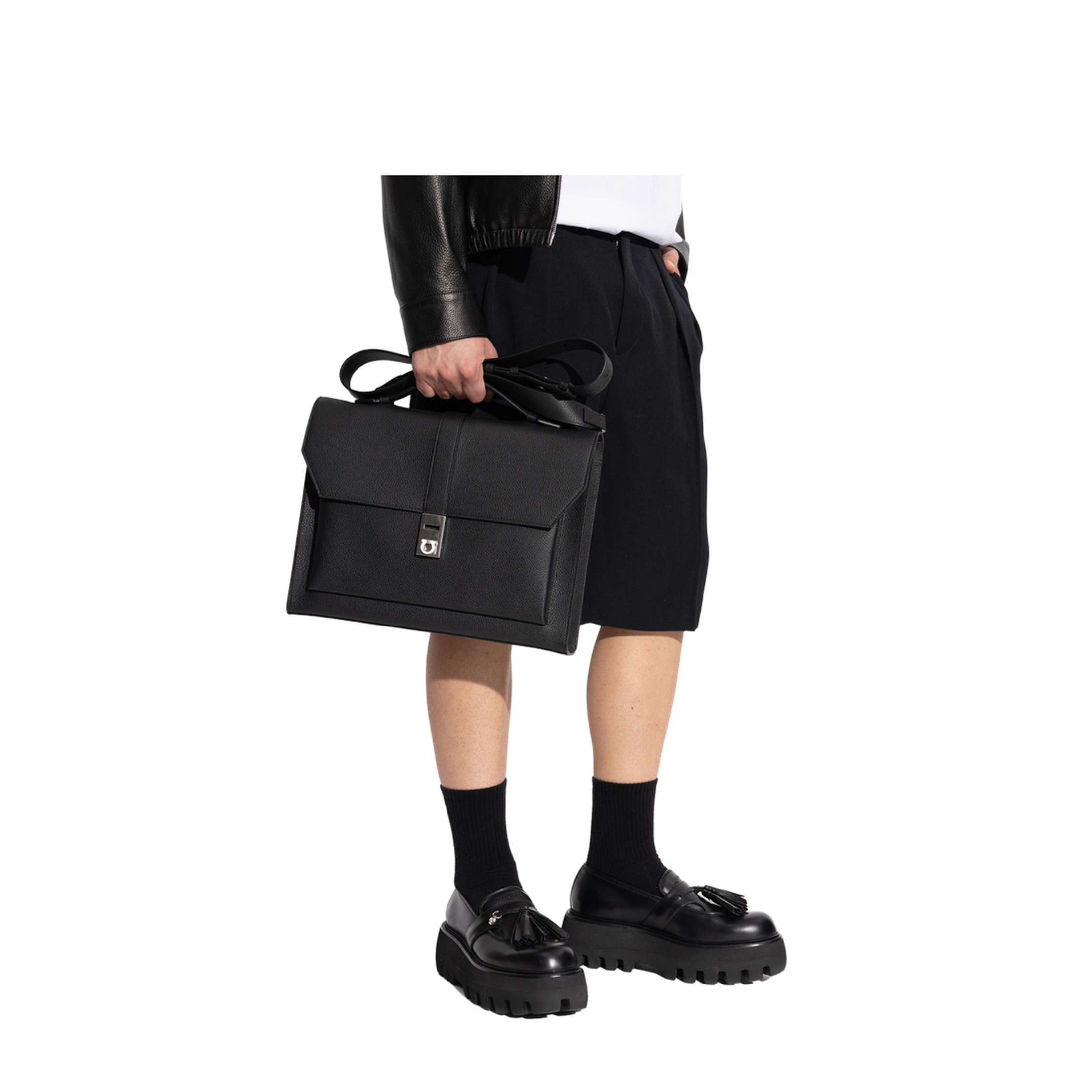 Hug Leather Briefcase - Black - Image 2