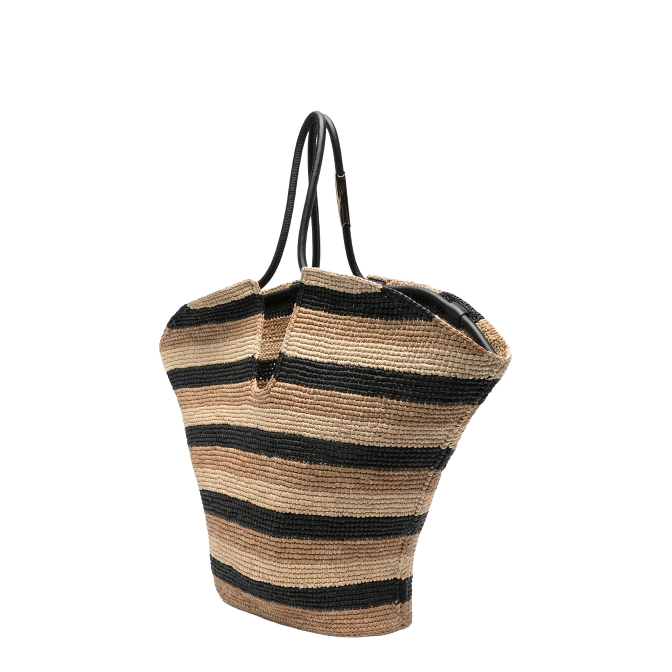 Goldentime Large Raffia Tote - Black Stripes - Image 4