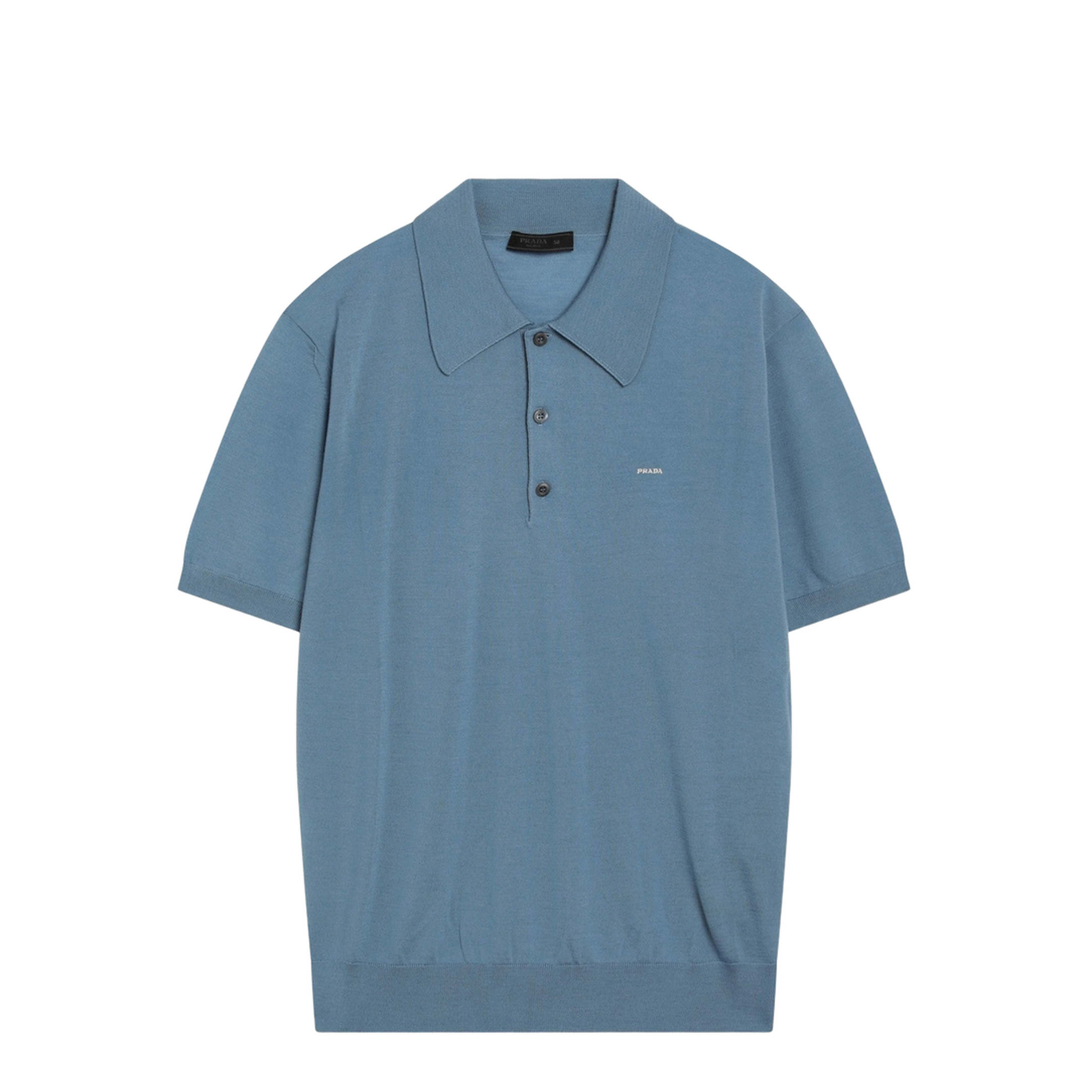 Air-force blue combed wool polo shirt - Image 1