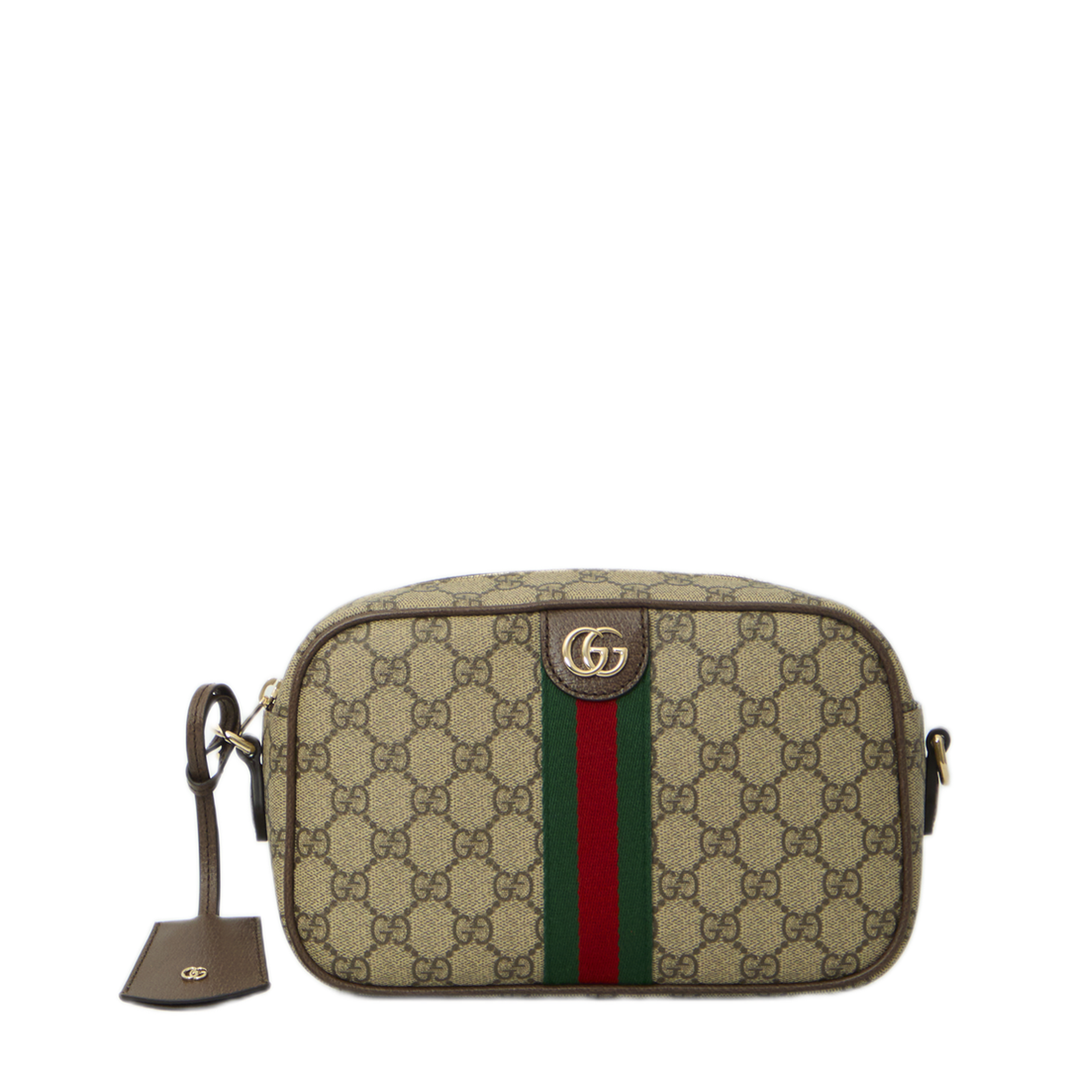 Ophidia Small GG Monogram Coated Fabric Crossbody - Beige and Dark Brown - Image 1