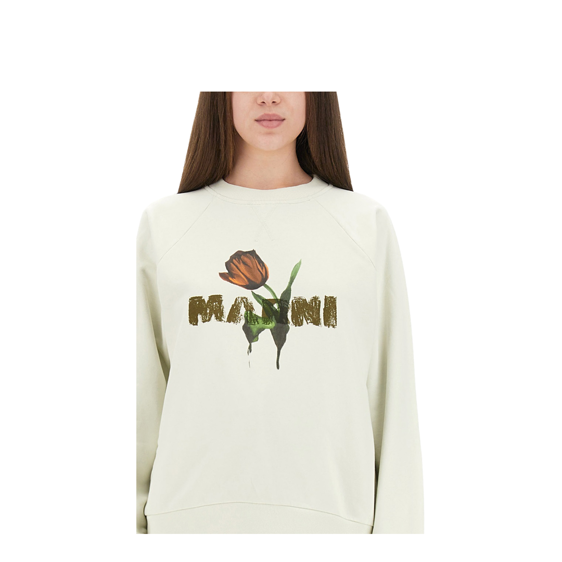 White Cotton Sweatshirt with Tulip Print - Image 4