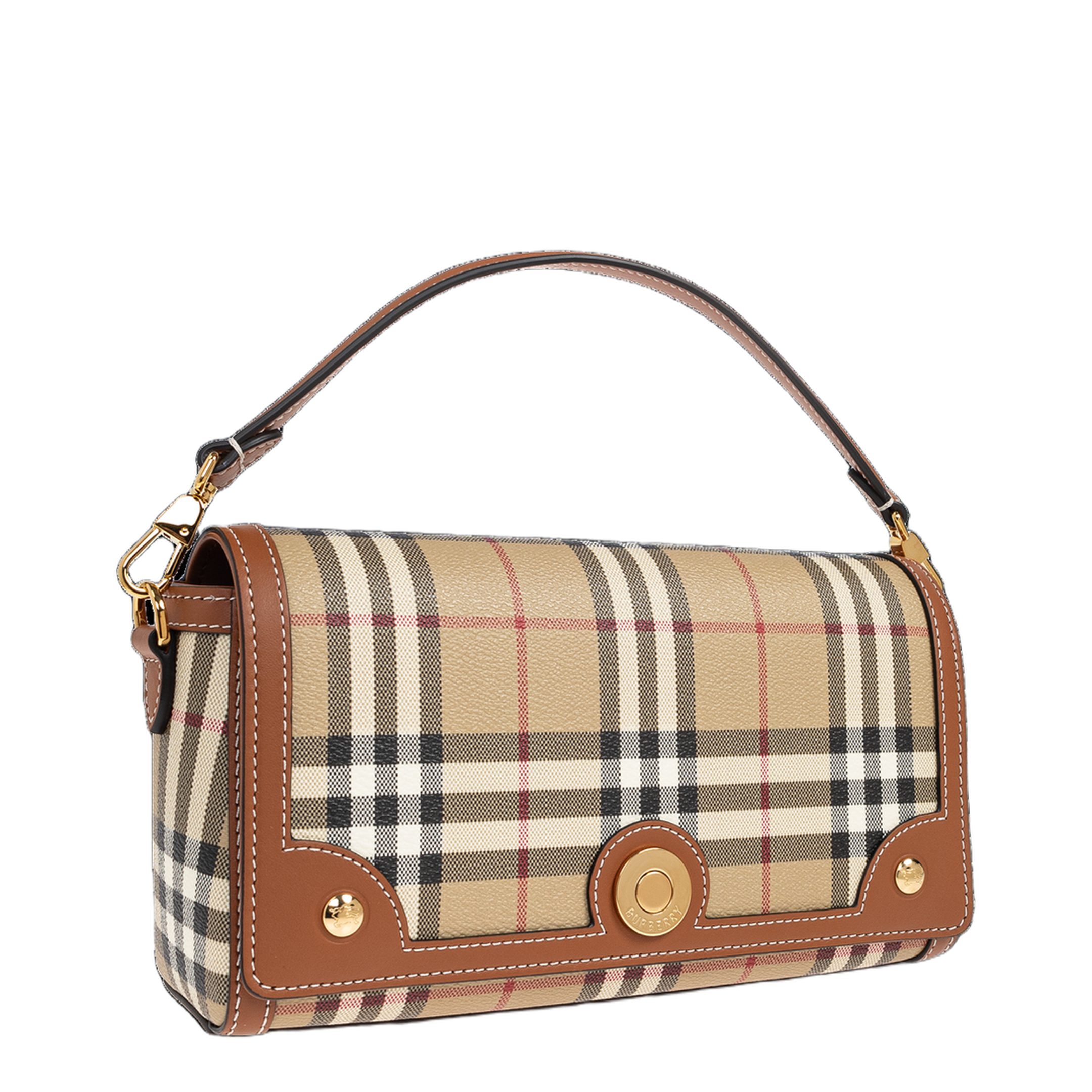 Top Handle Note Bag Small Coated Canvas Bag - Archive Beige/Briar Brown - Image 4