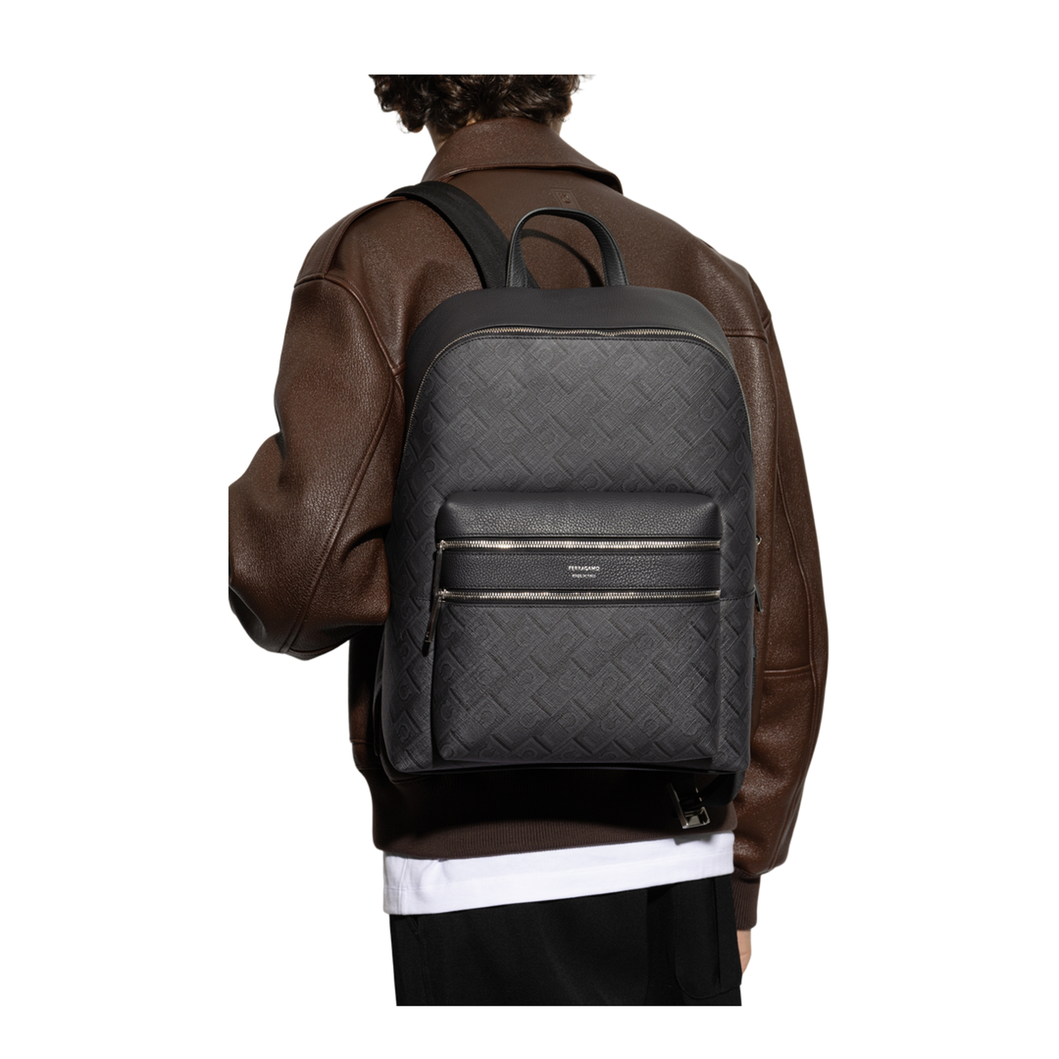 Monogram Polyurethane Backpack - Black/Grey - Image 2