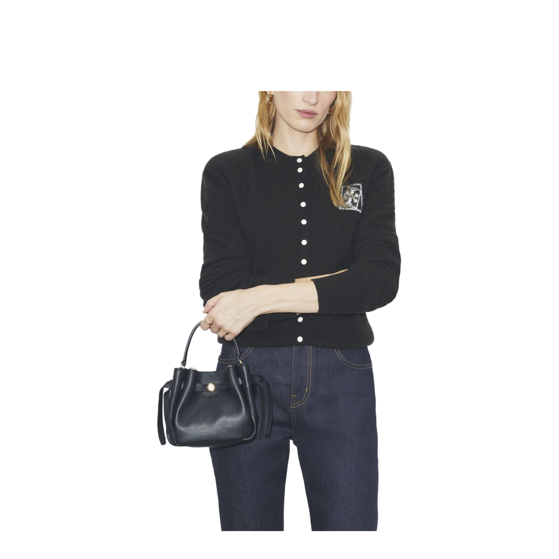 Romy Mini Calfskin Bucket Bag - Black - Image 3