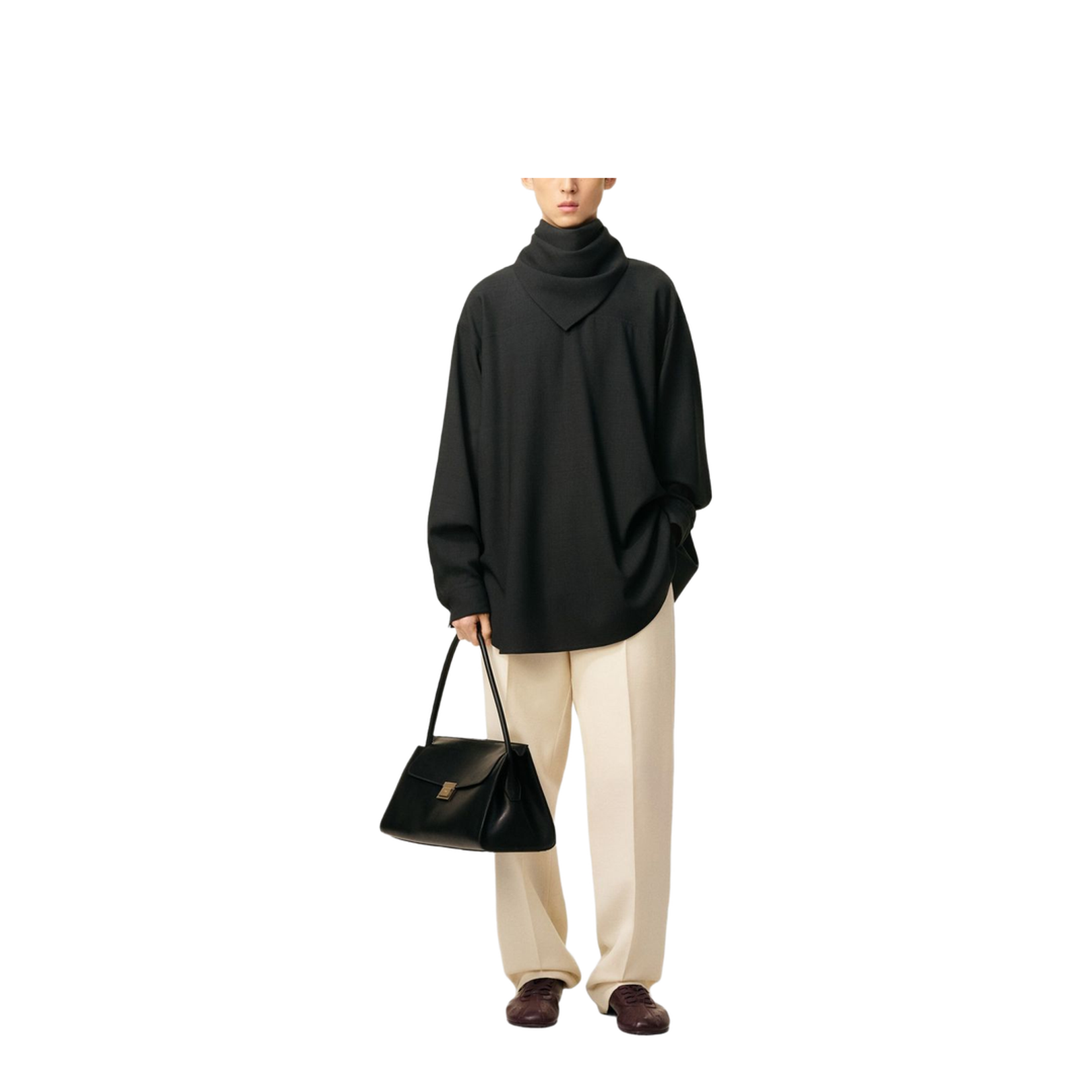 Black Wool Long Sleeves Bandana Blouse - Image 3