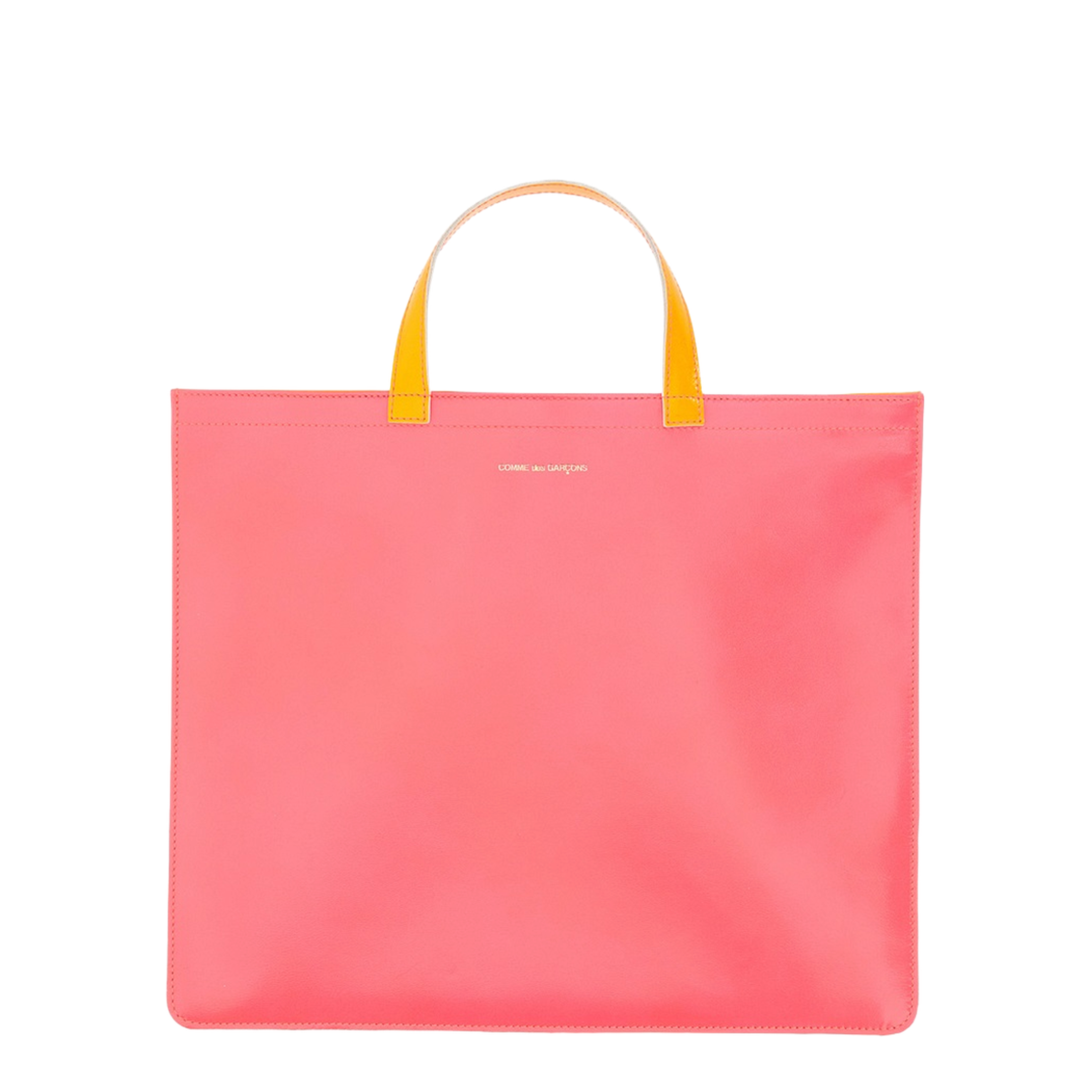 Super Fluo Large Leather Tote Bag - Pink/Yellow - Image 2