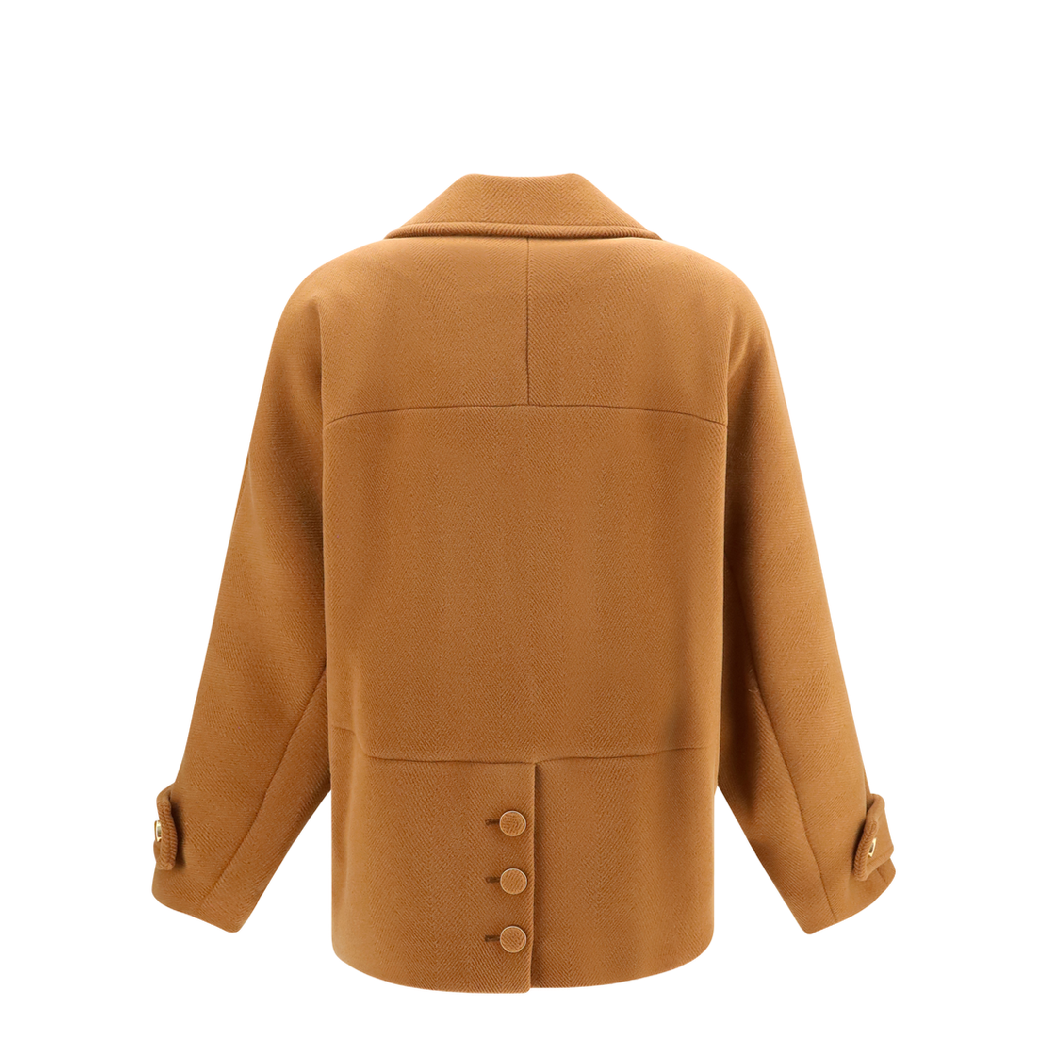 Double-breasted Herringbone Wool Short Coat - Image 2