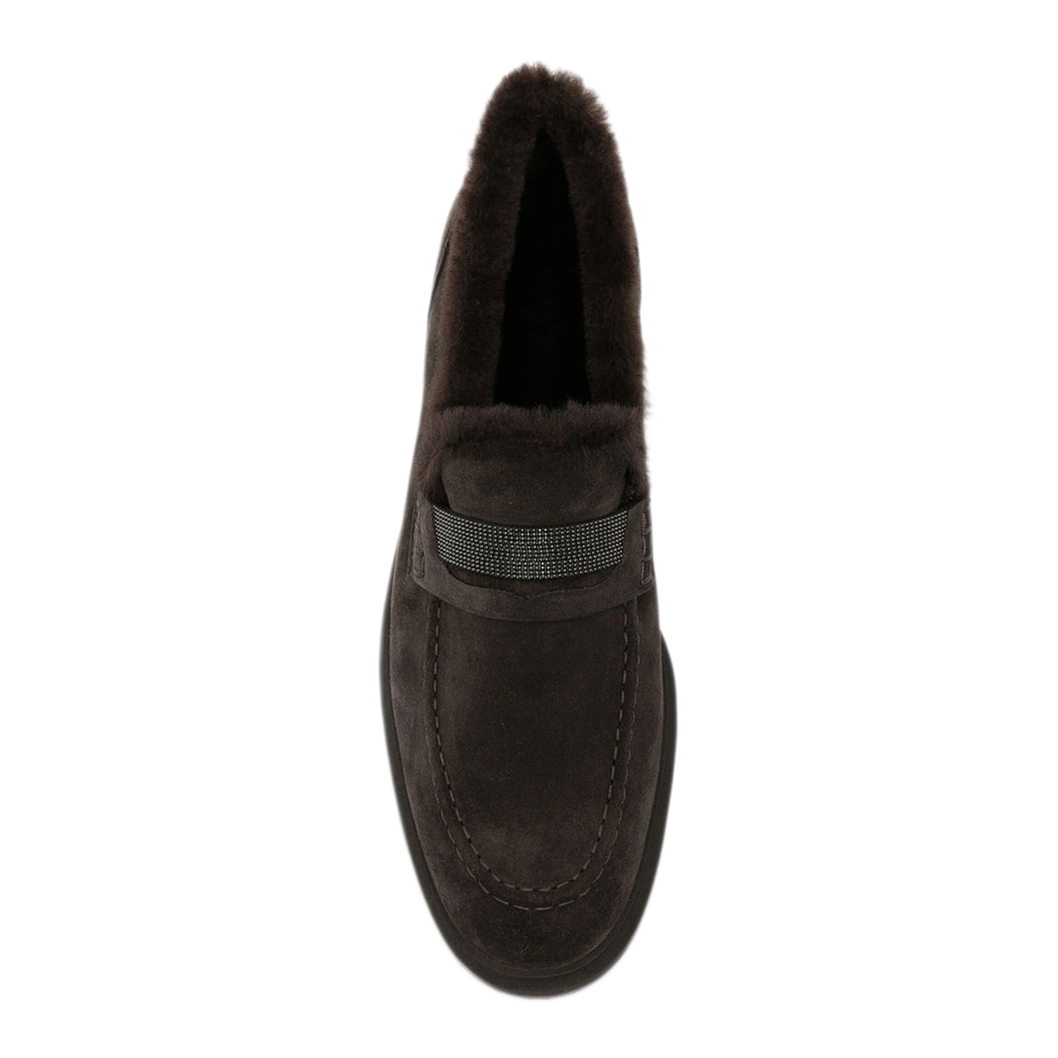 Suede Penny Loafers with Shearling Lining and Precious Insert - Image 4