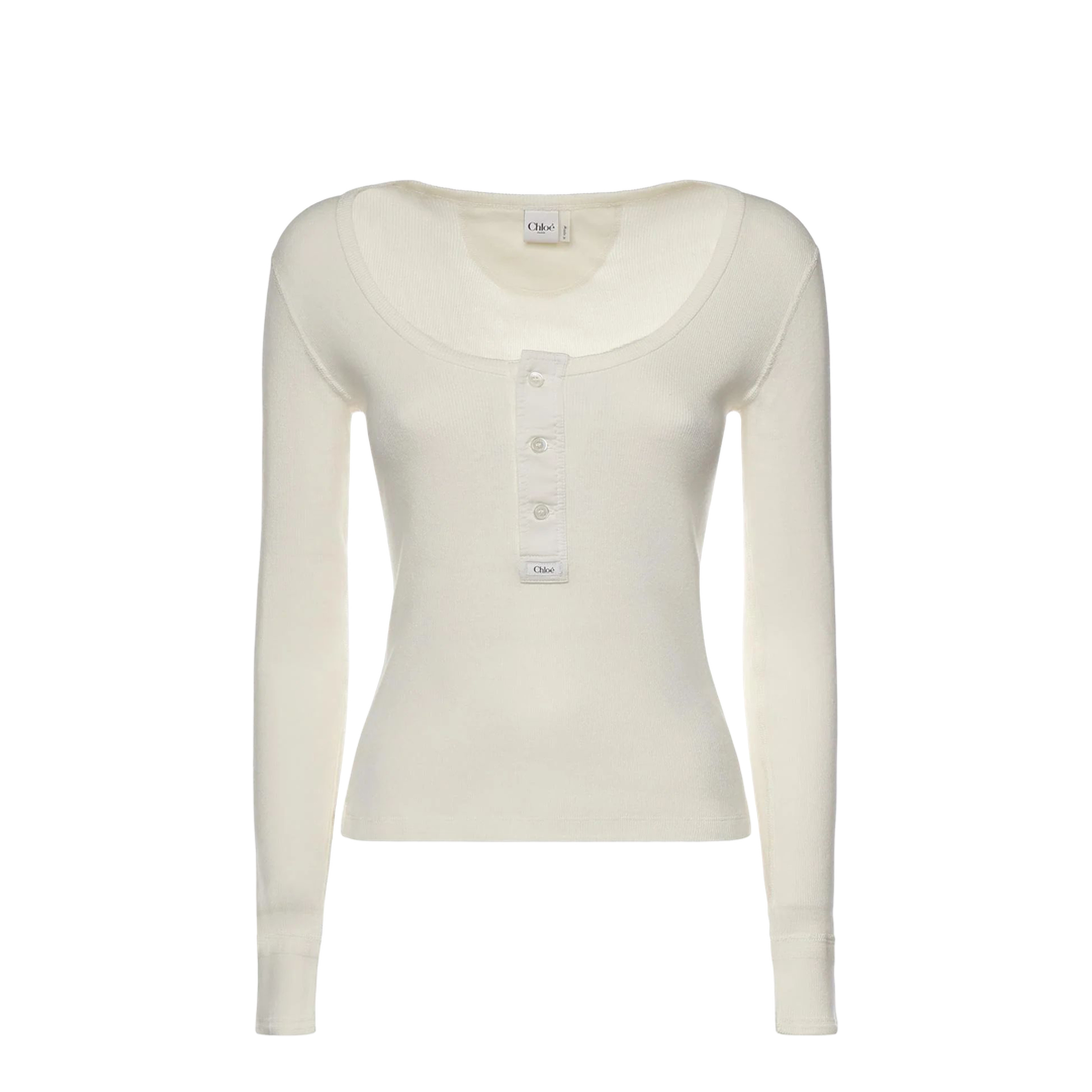 Scoop-neck Henley Shirt in Cotton Jersey White - Image 1