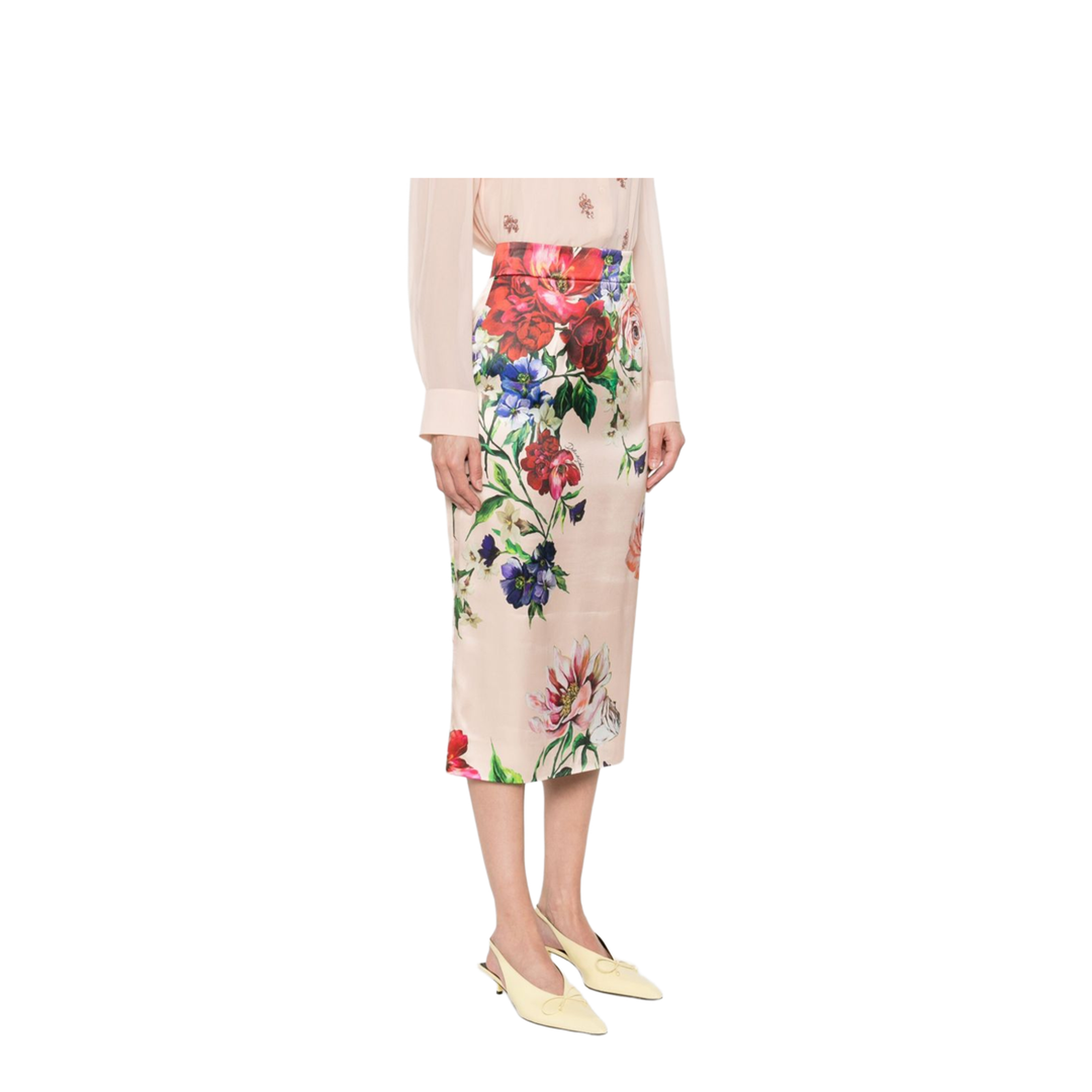 Flower Print Satin Midi Pencil Skirt - Image 5