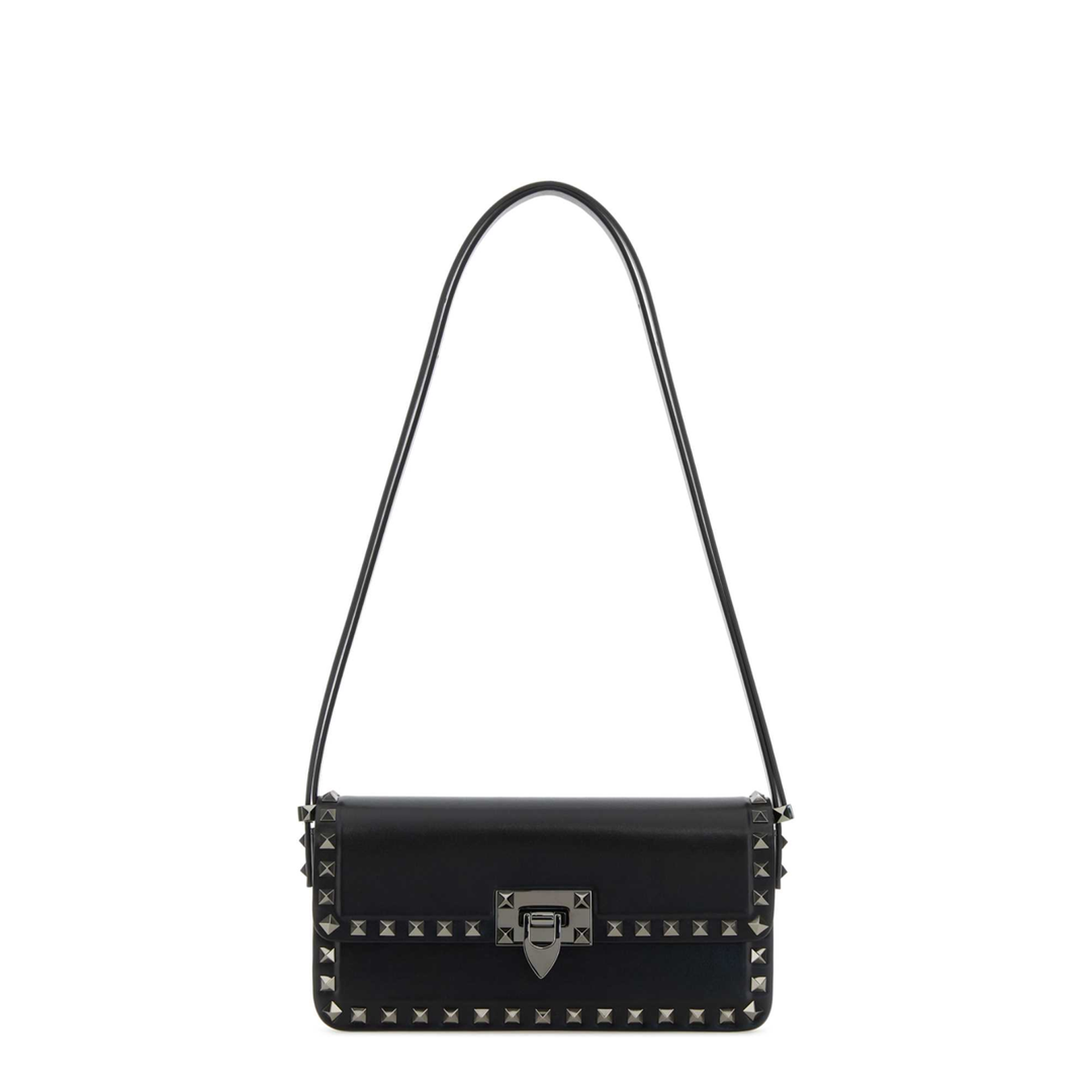 Black Leather Rockstud Shoulder Bag - Image 1