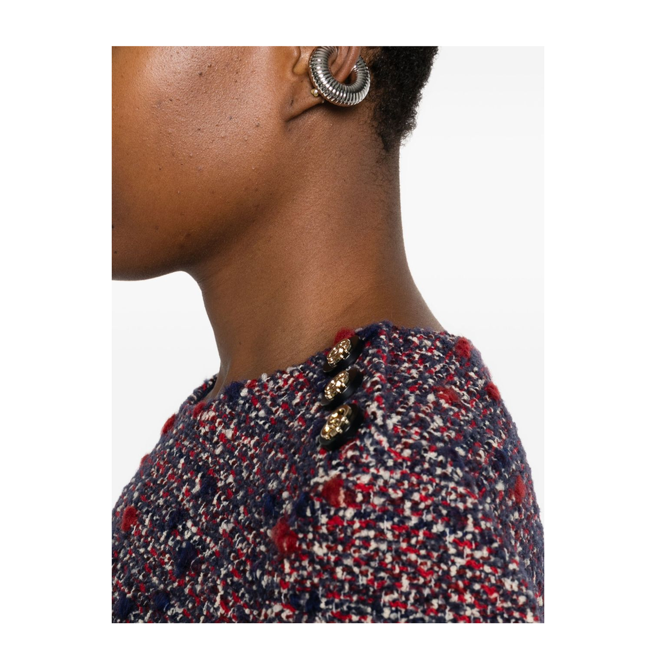 Wool Bouclé Dress in Red and Blue - Image 5