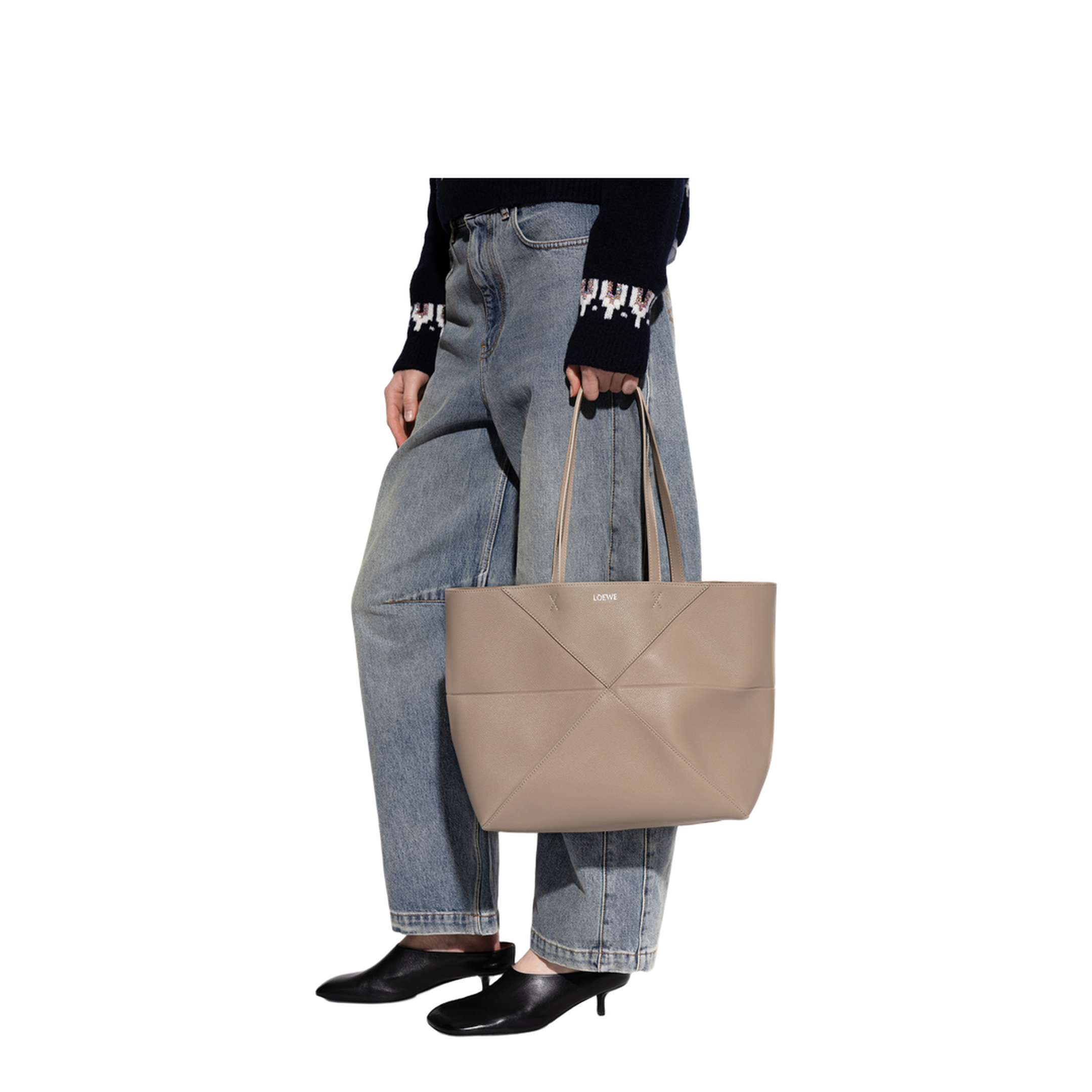 Puzzle Fold Medium Soft Grained Calfskin Tote - Clay - Image 2