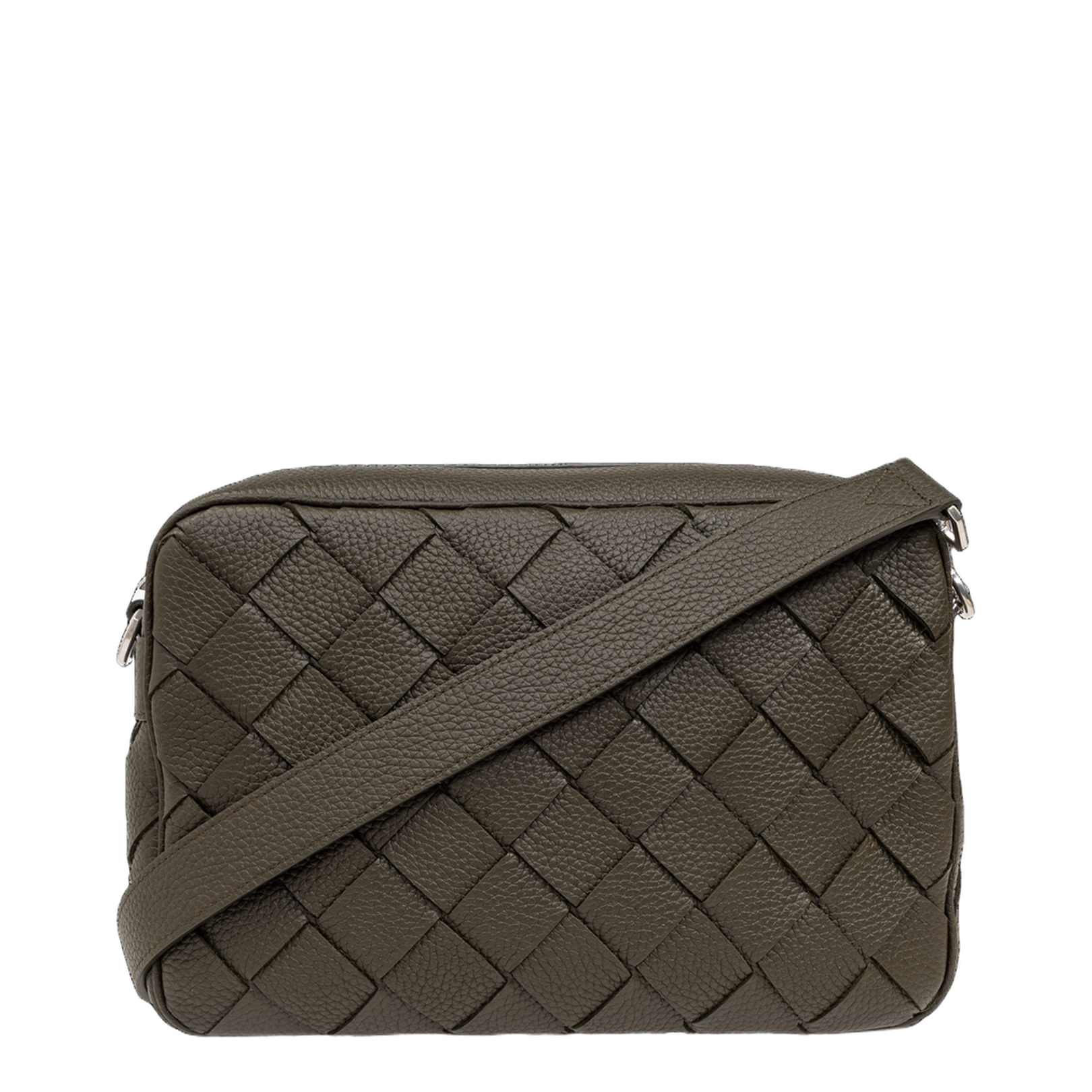 Intrecciato East-west Leather Camera Bags - Kaki - Image 1