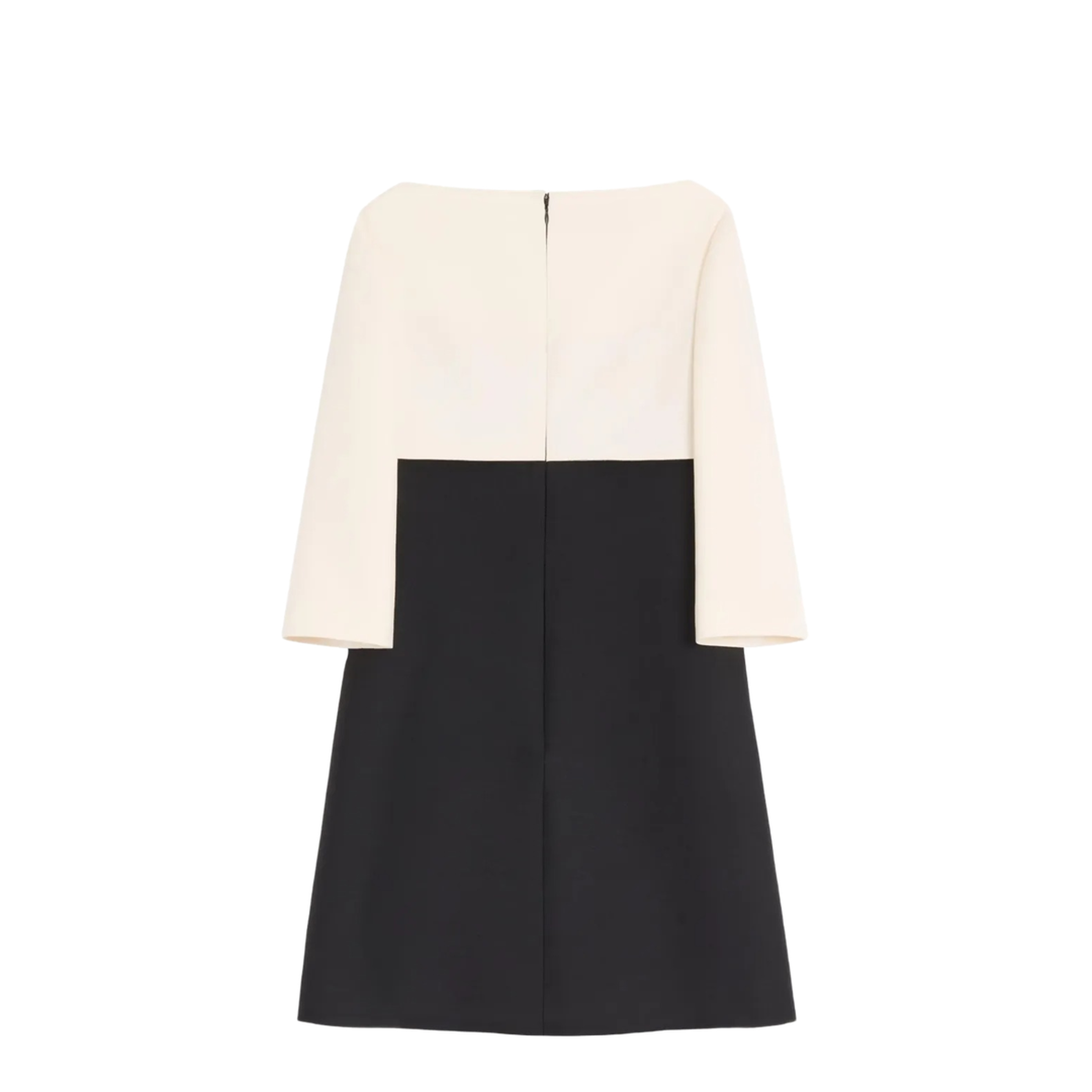 Crepe Couture Short Dress with Bow and Contrasting Sleeves - Image 2