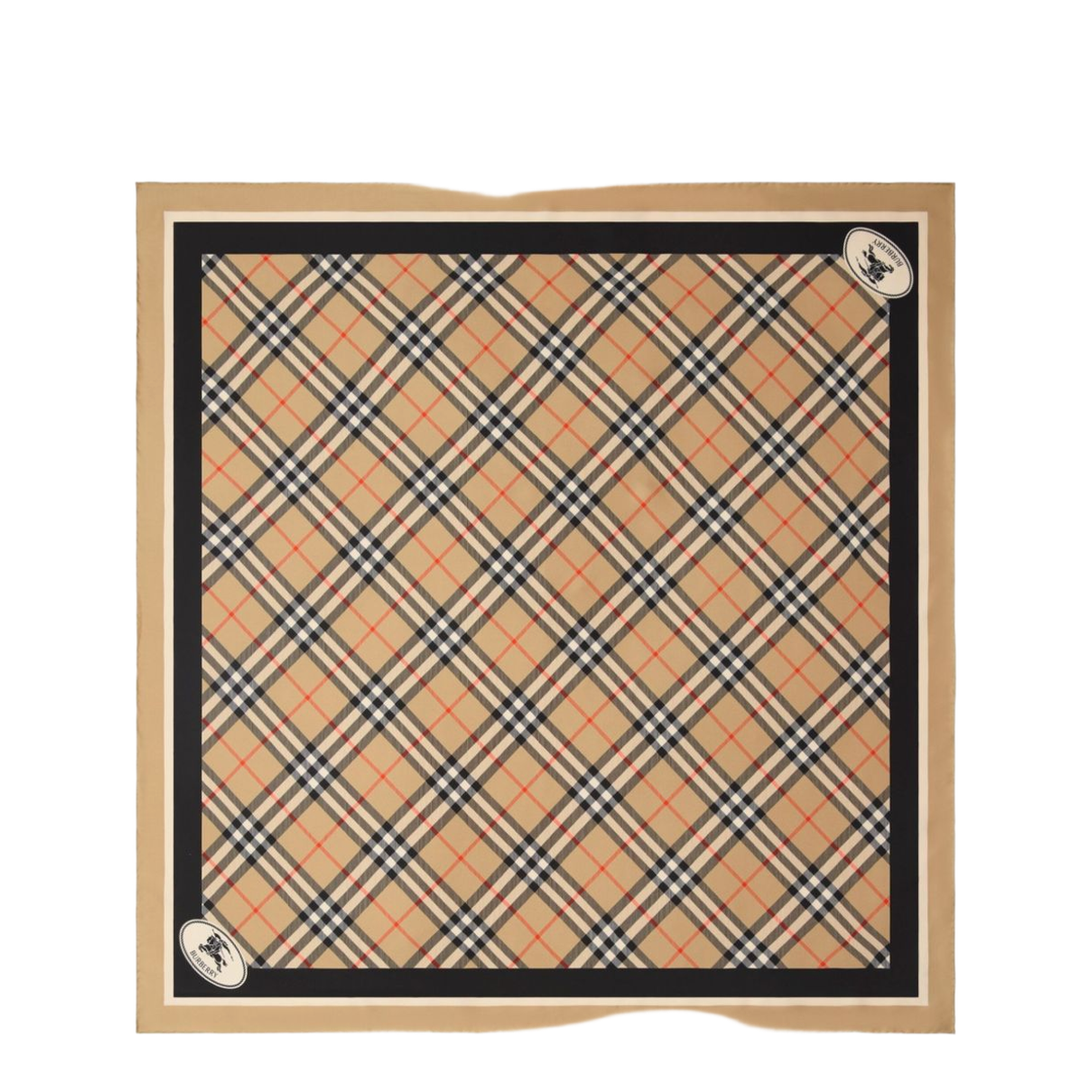 Beige Square Scarf with EKD Patch and Check Motif - Image 1