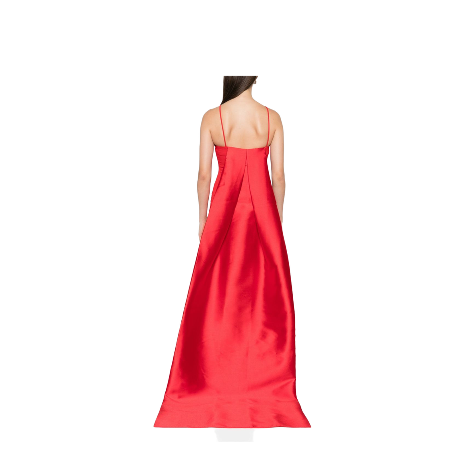 Halterneck Sleeveless Fitted Bodice Floor-Length Skirt Train Detail Dress - Image 5