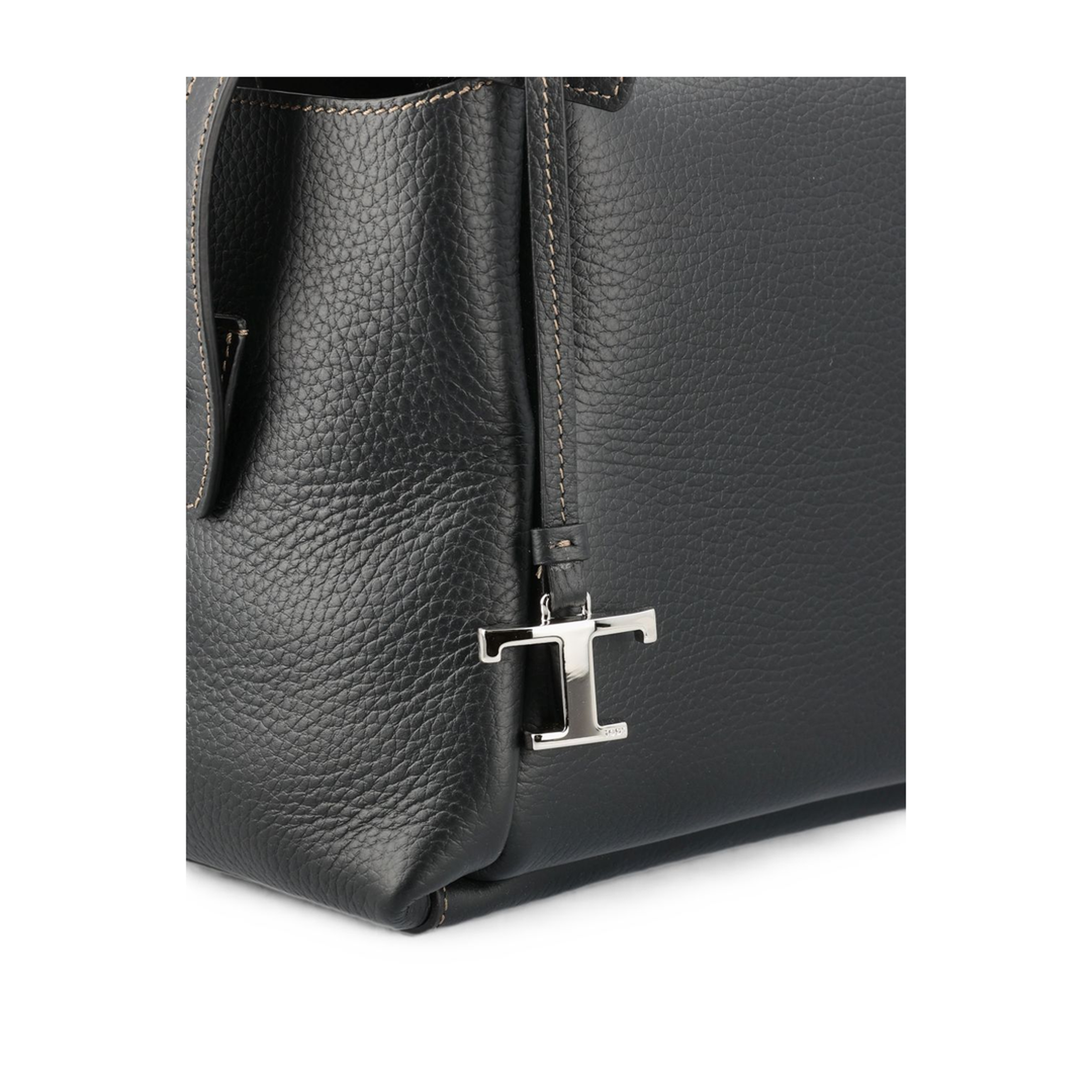 Small Pebble-Grain Calf Leather Bauletto Bag - Black - Image 4