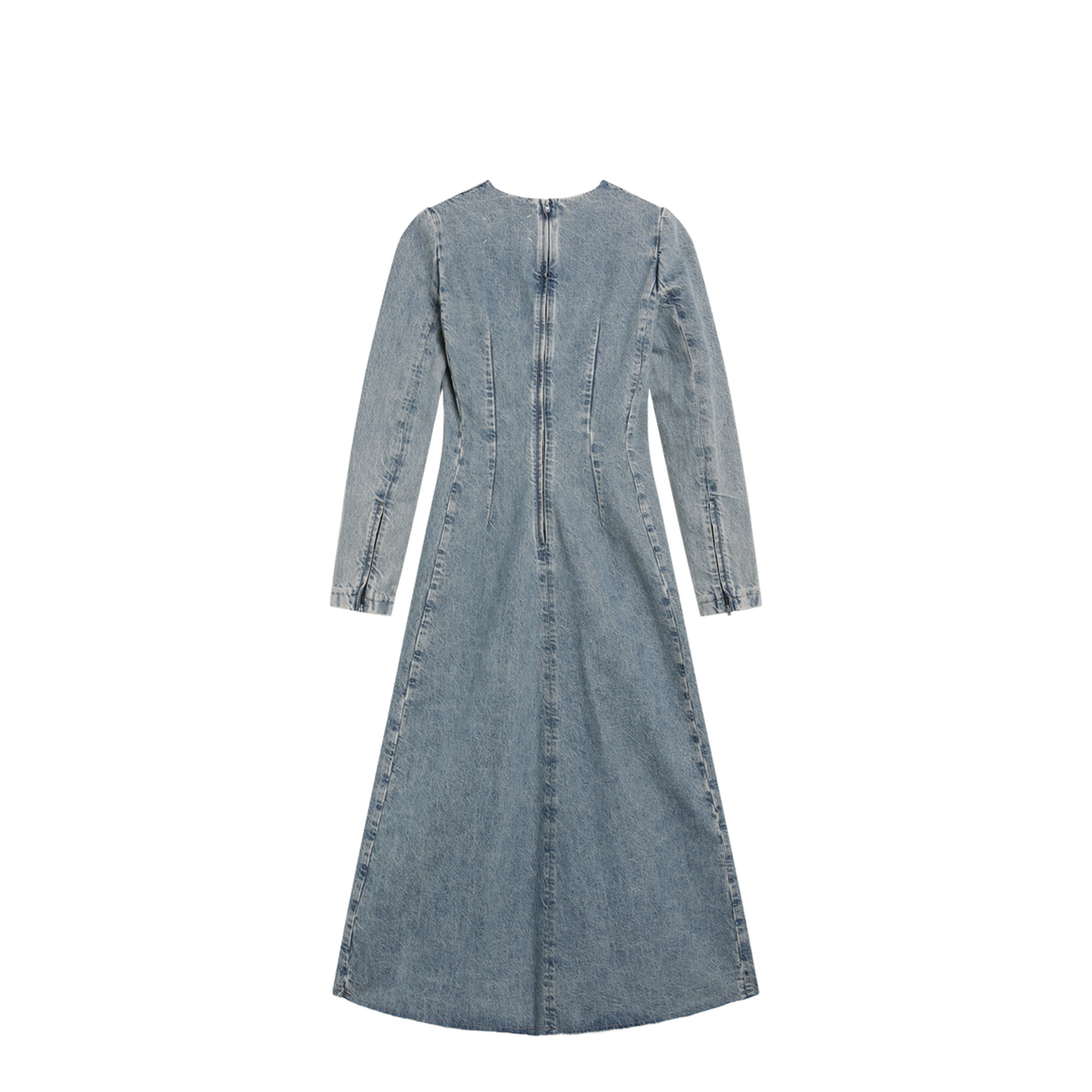 Cup-shoulder denim midi dress in ice blue - Image 2