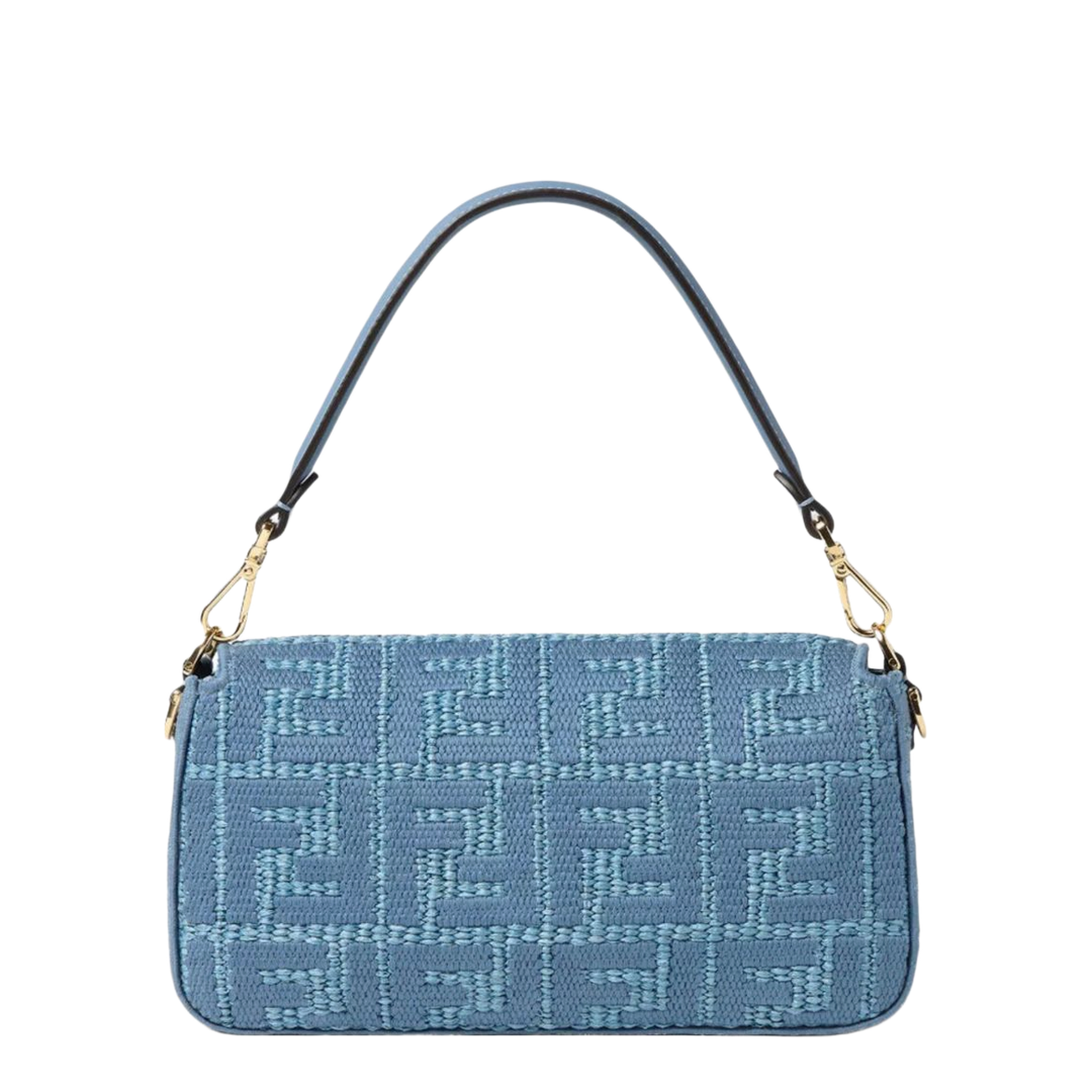 Baguette Raffia-Effect Shoulder Bag - Blue - Image 4
