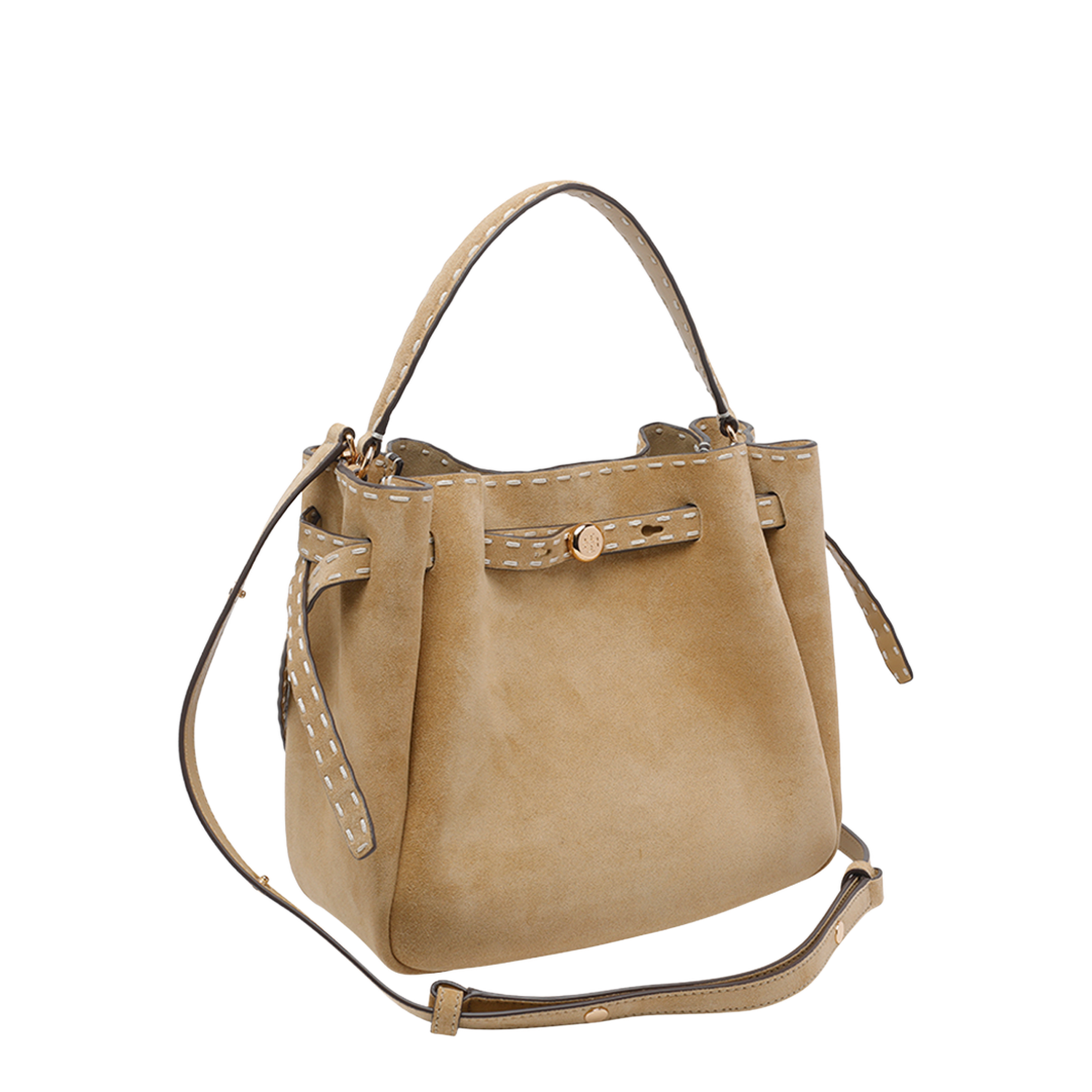 Pick Stitch Suede Bucket Bag - Butter - Image 4