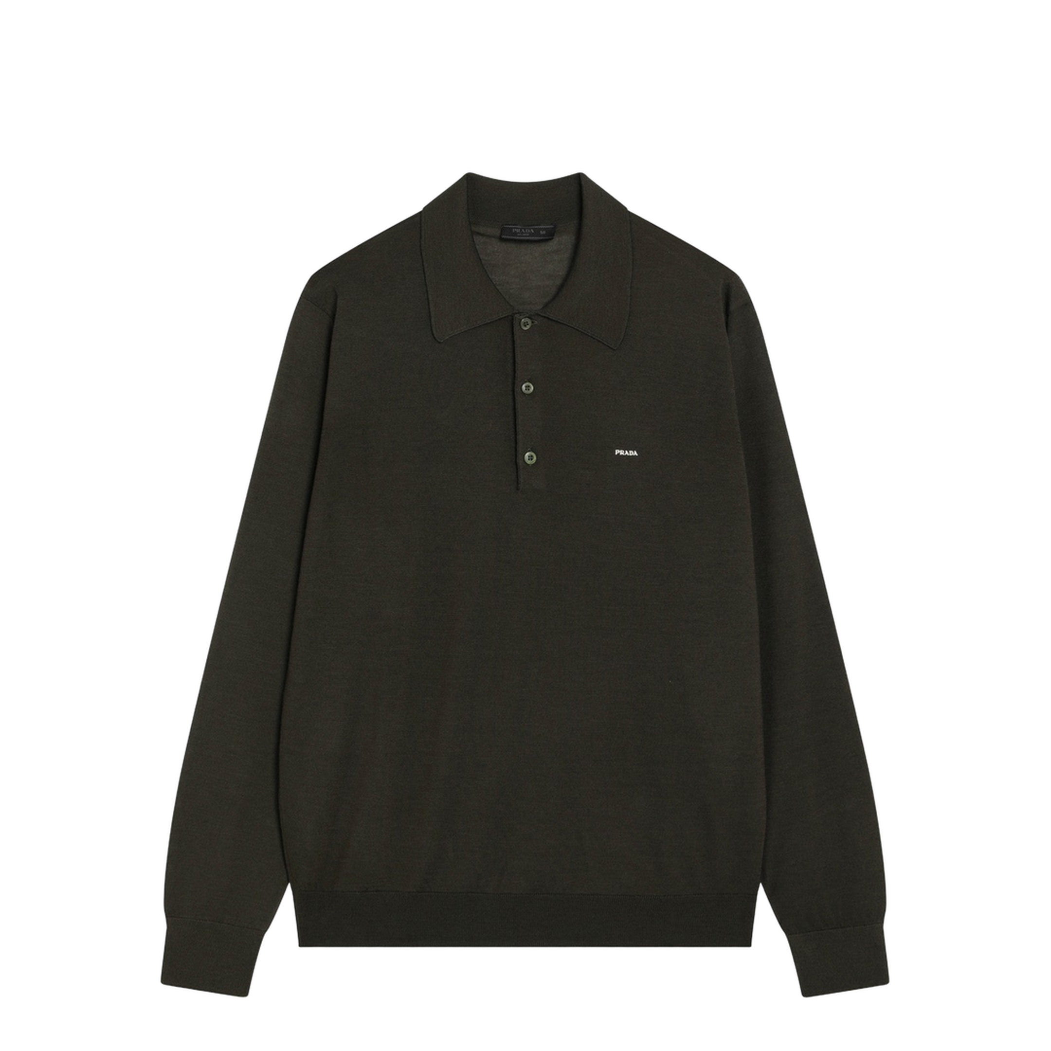 Military Green Combed Wool Polo Shirt - Image 1