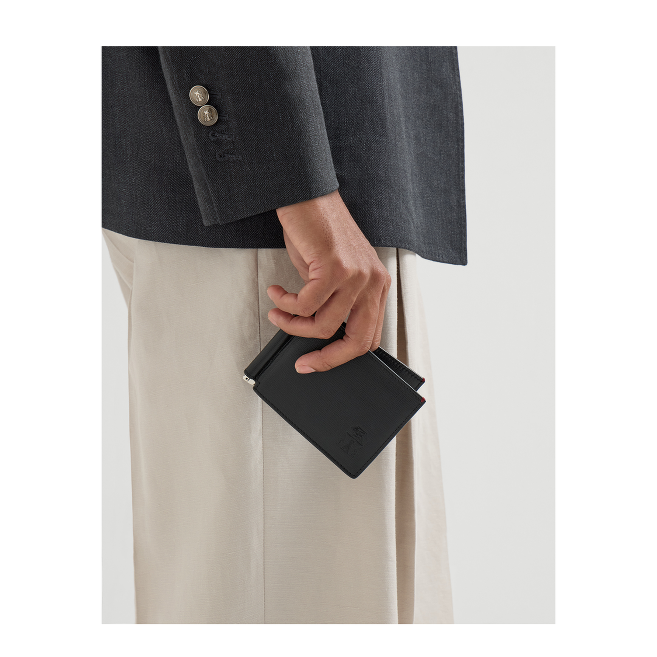 Grained Leather Money Clip Wallet - Image 4