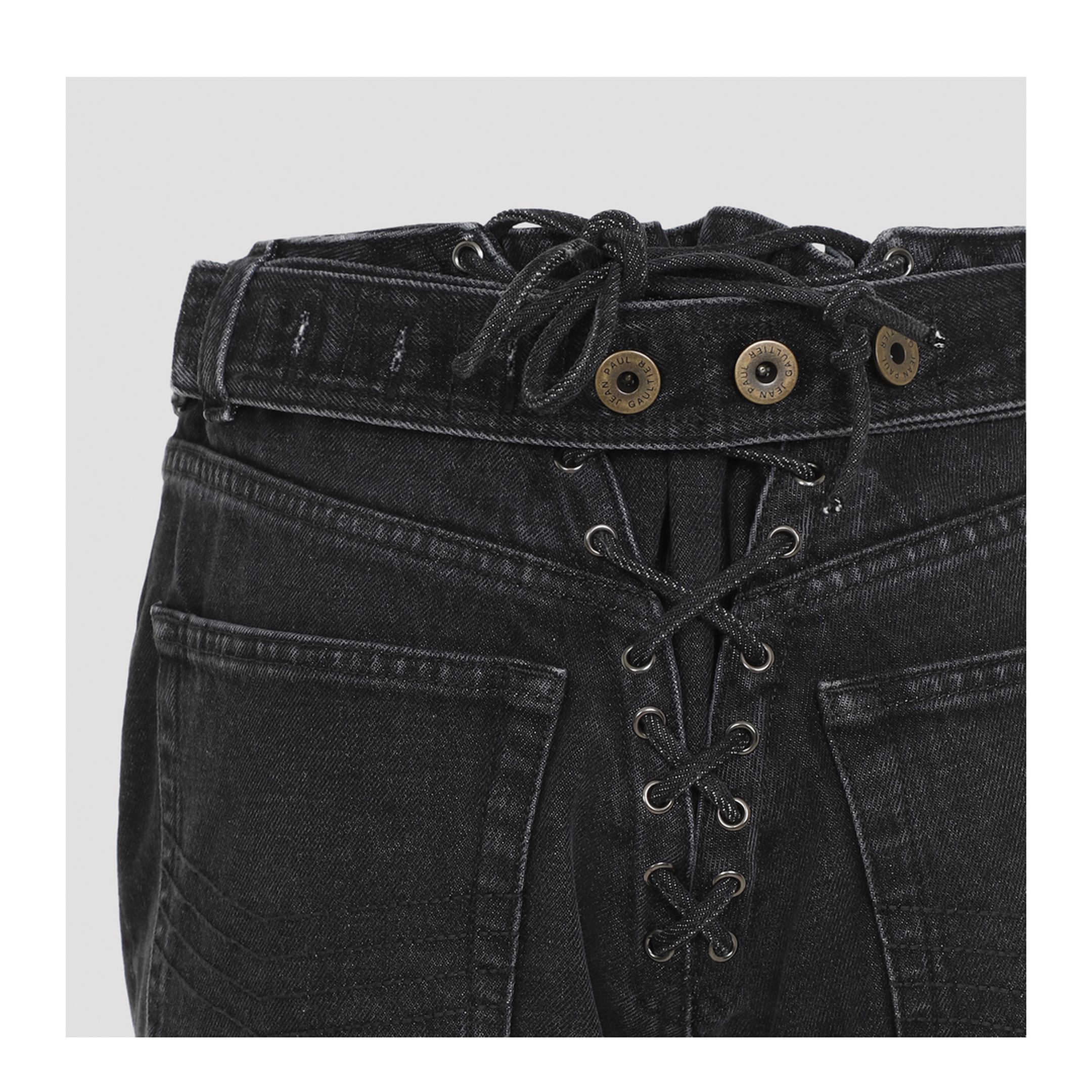 Denim Jeans With Lacing And Knee Bonding Detail - Image 5