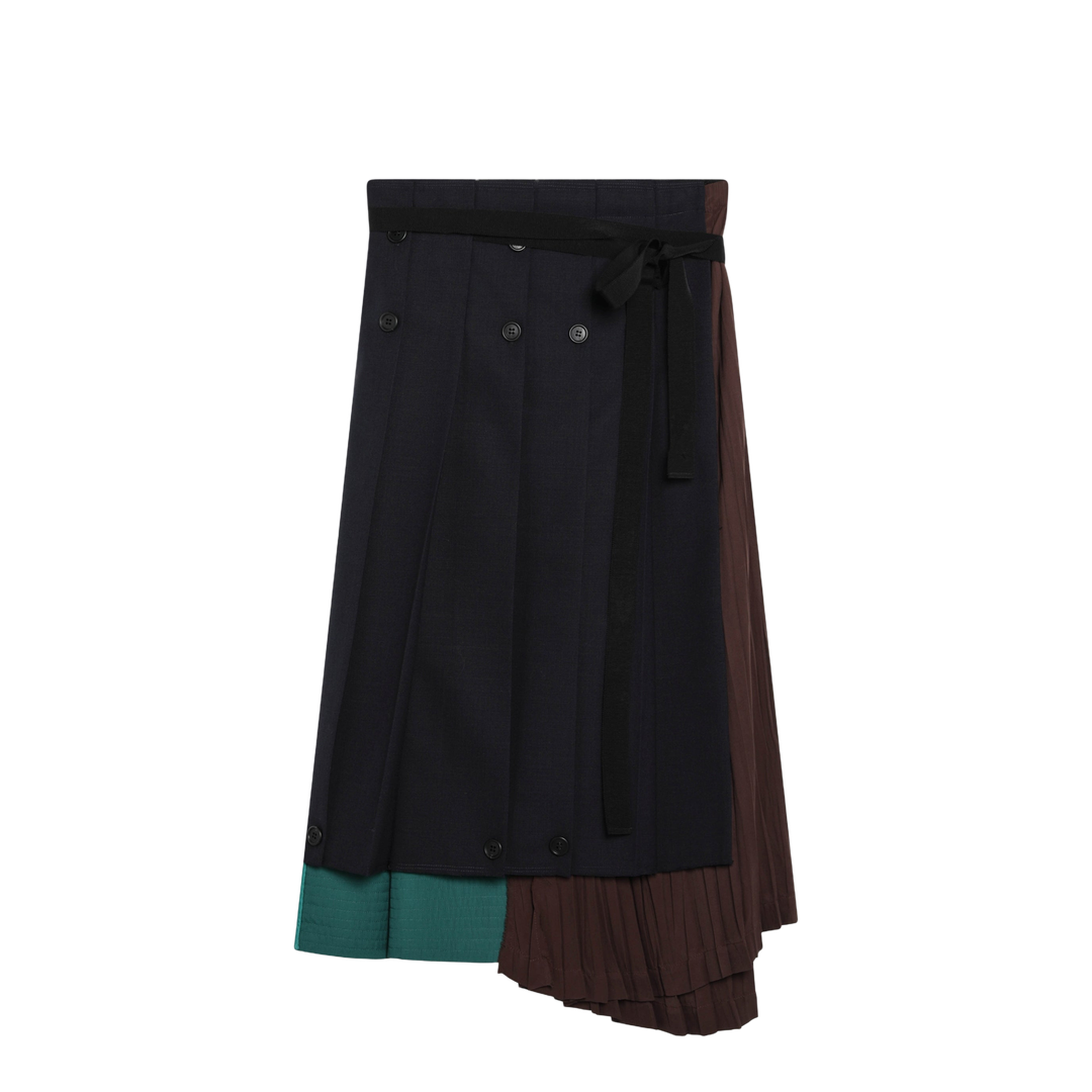 Asymmetric Patchwork Skirt in Virgin Wool, Blue - Image 1