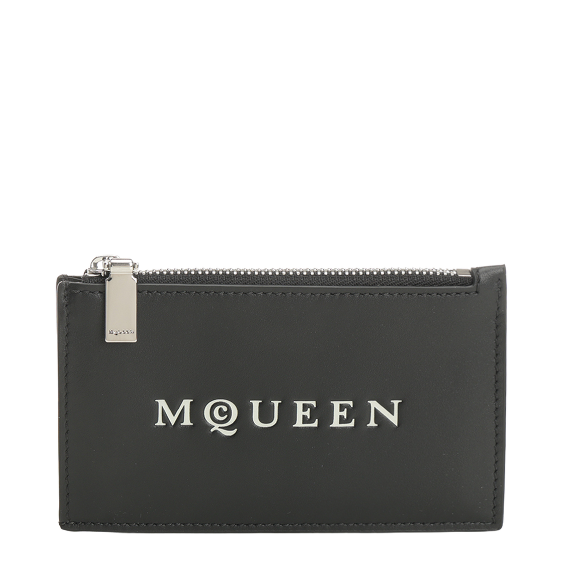 Debossed Logo Zipped Leather Card Holder - Black - Image 1