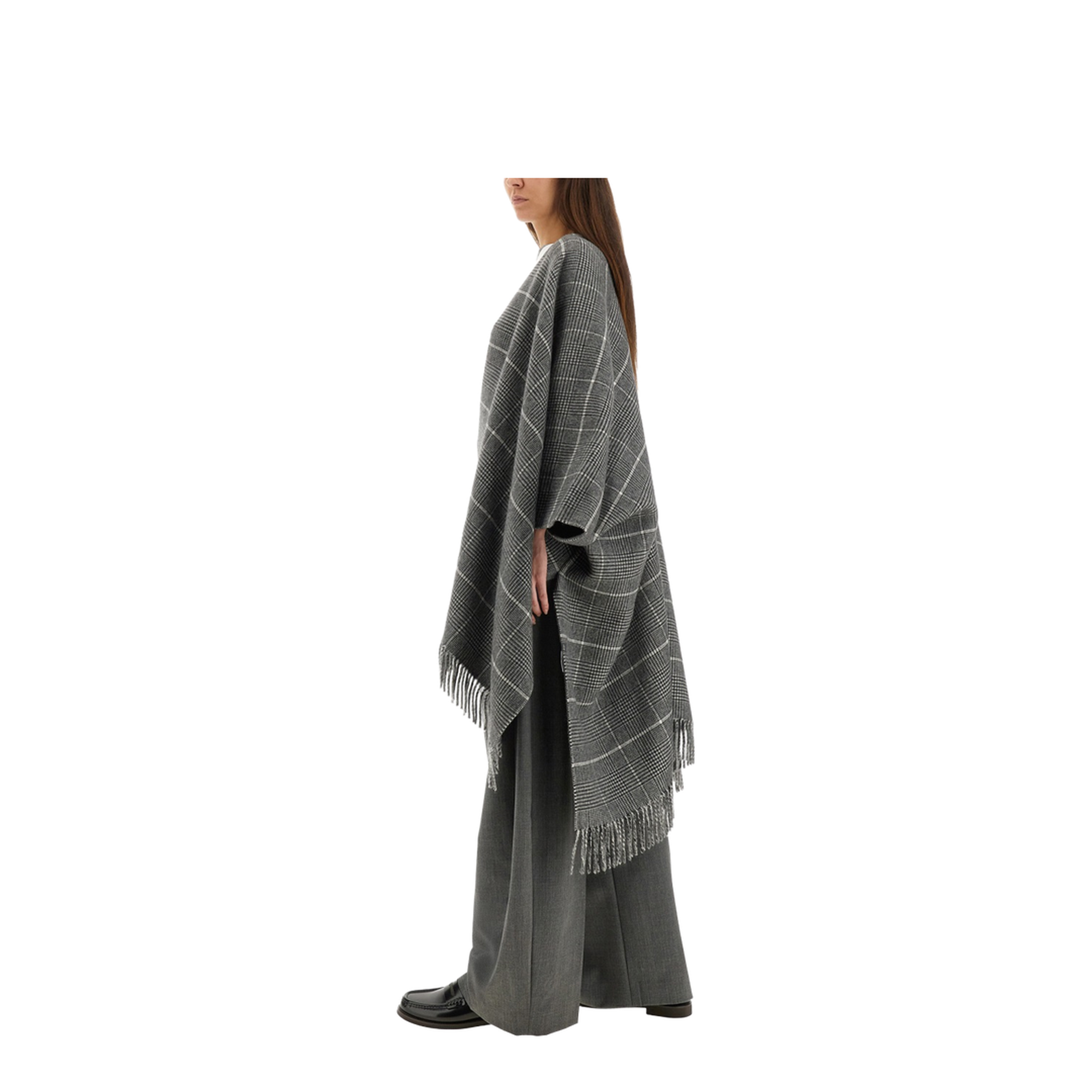Fringed Check-Pattern Cape - Image 2