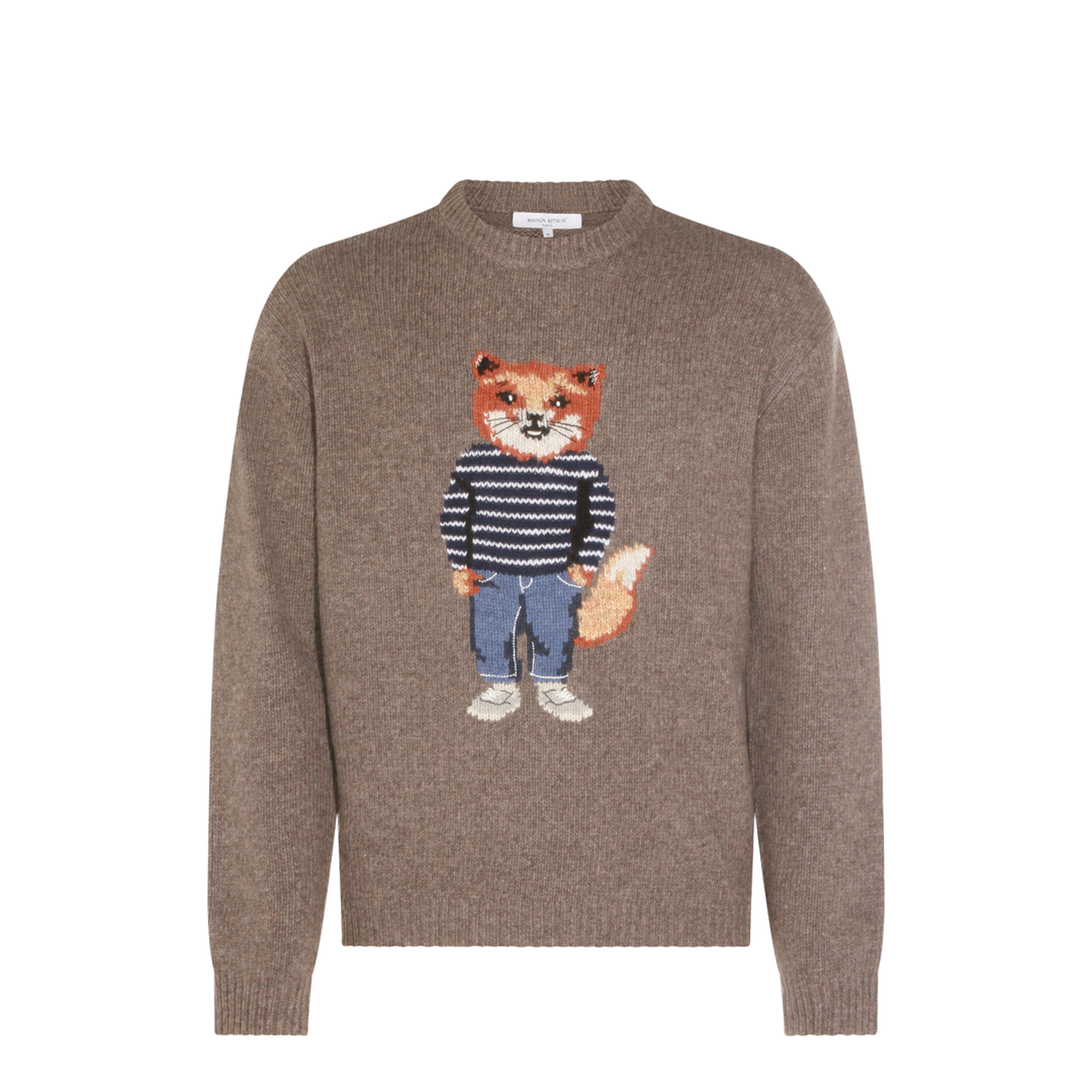 Grey Mélange Sweater with Dressed Fox Intarsia - Image 2