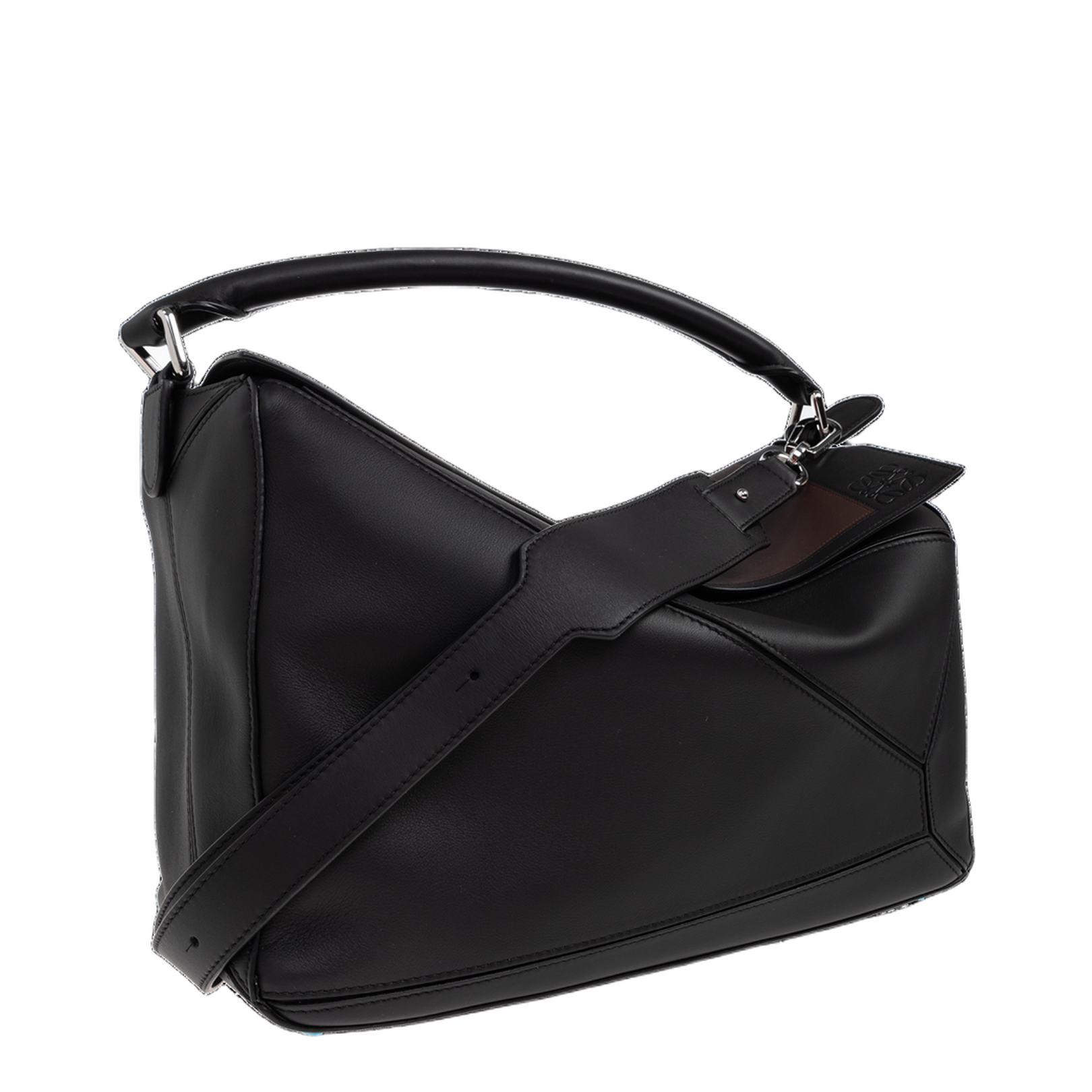 Puzzle Large Leather Shoulder Bags - Black Burgundy - Image 4