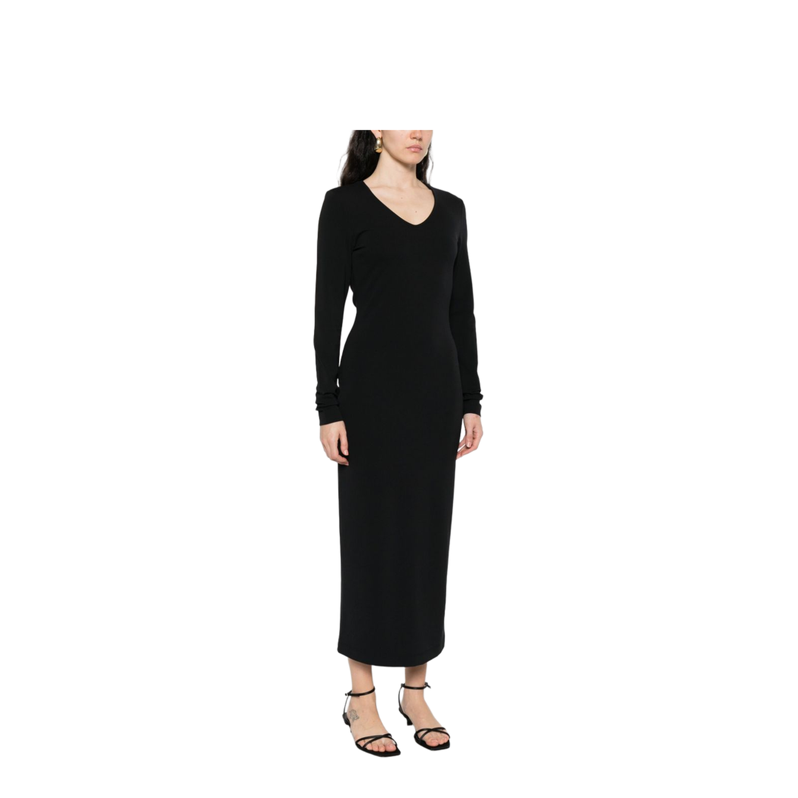Black Dress with Long Sleeves and Knot Detail - Image 2