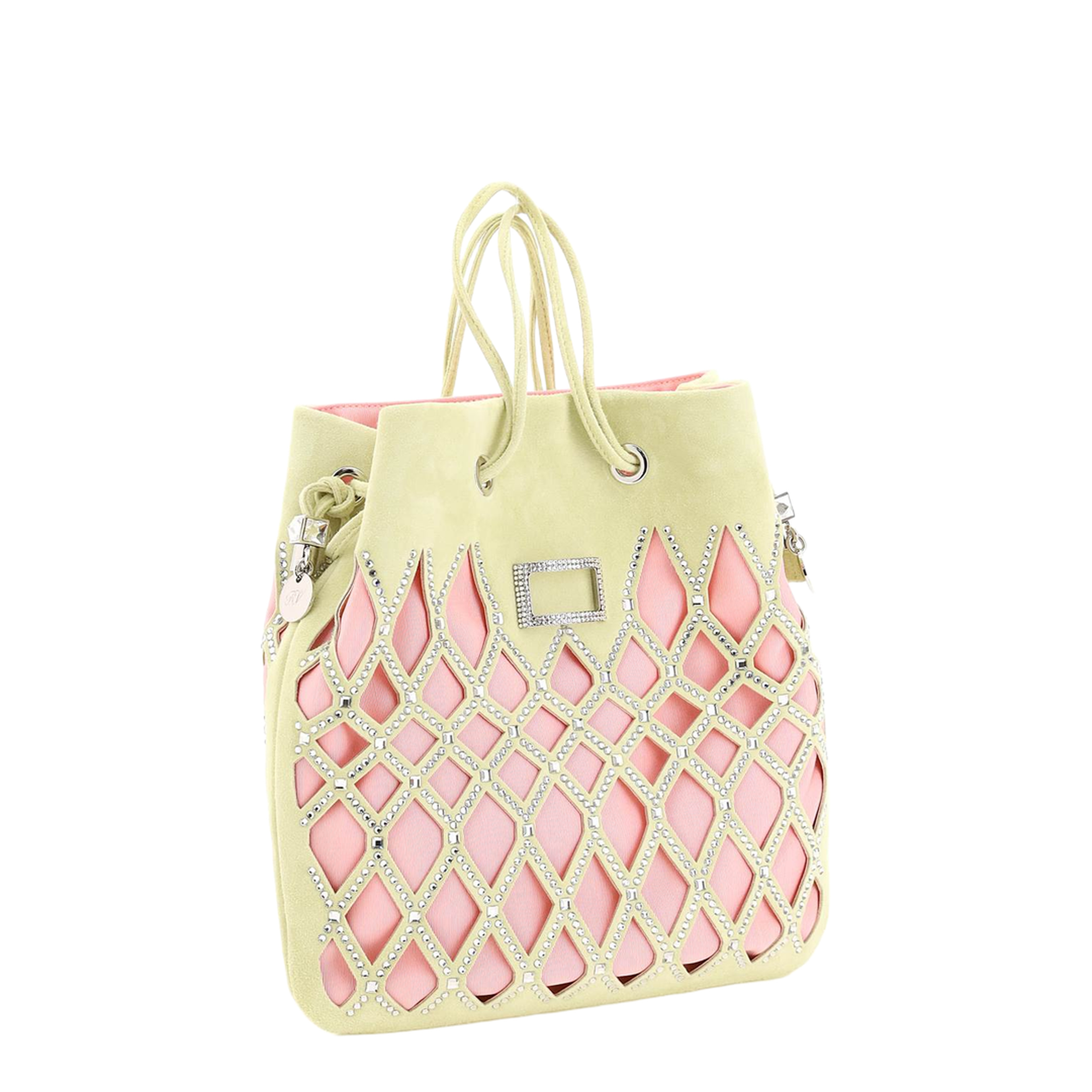 Viv' Pocket Queeny Cut-Out Suede Mini Bag - Yellow / Pink - Image 4
