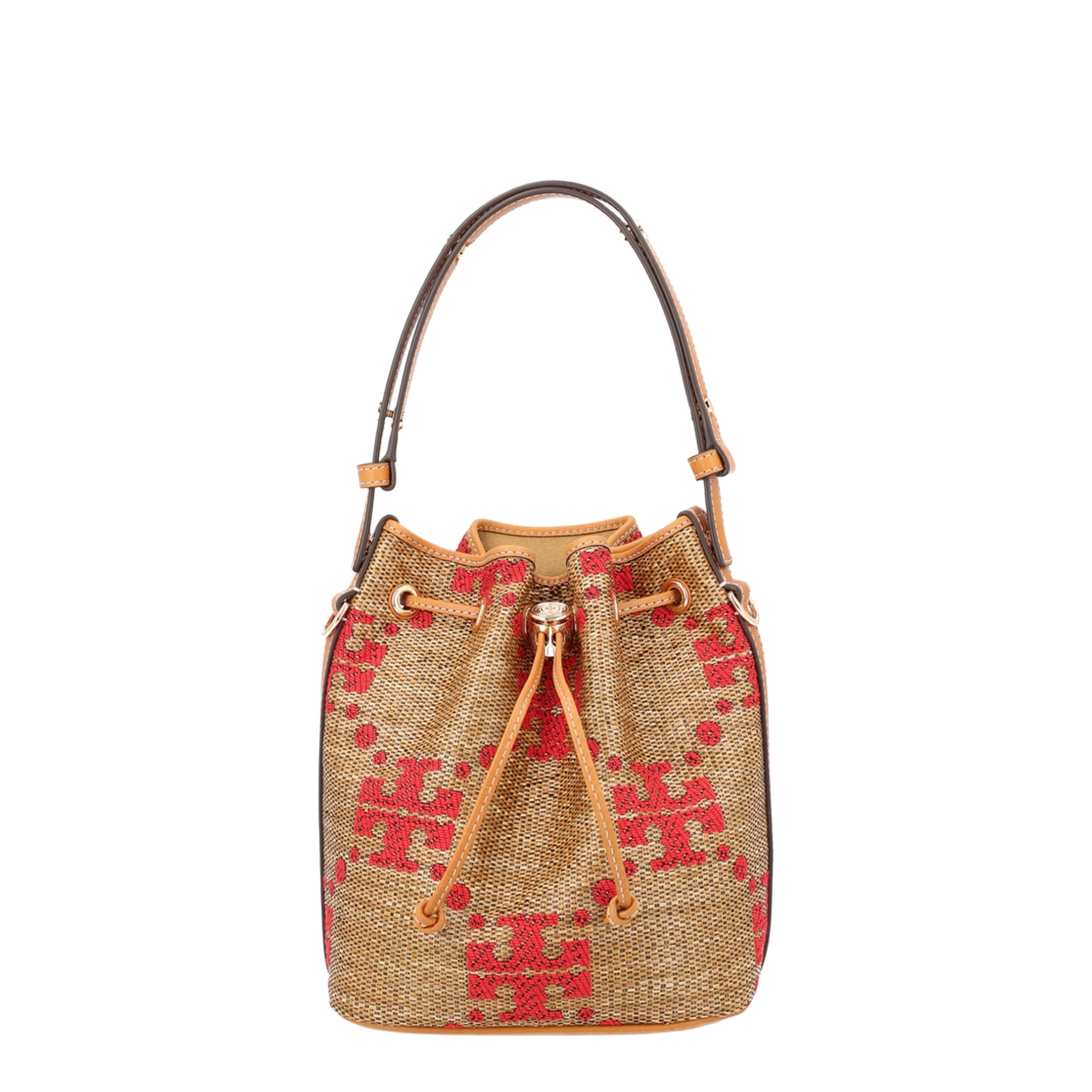 T Monogram Raffia Bucket Bag - Natural - Image 1