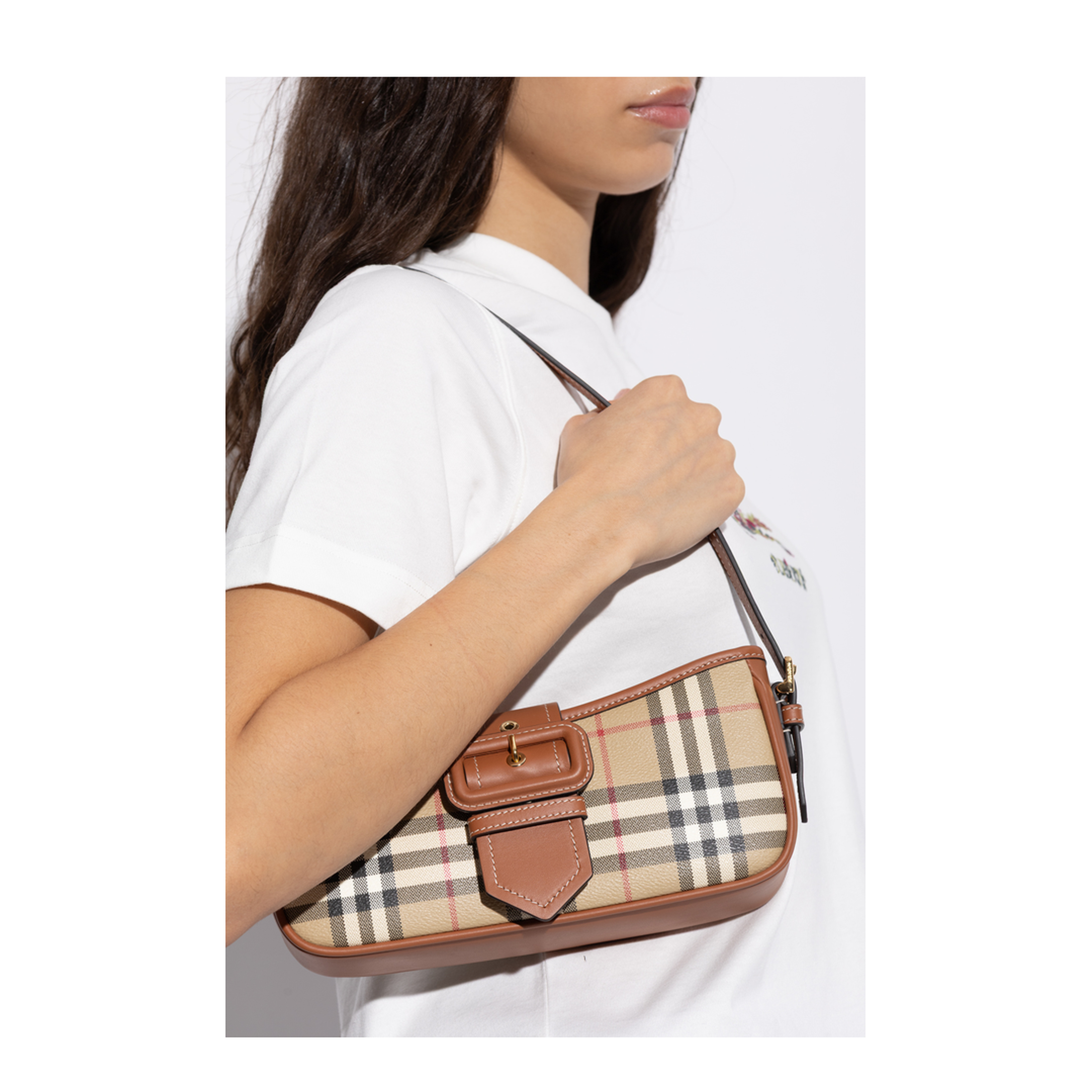 Sling Coated Canvas Shoulder Bag - Vintage Check / Briar Brown - Image 2