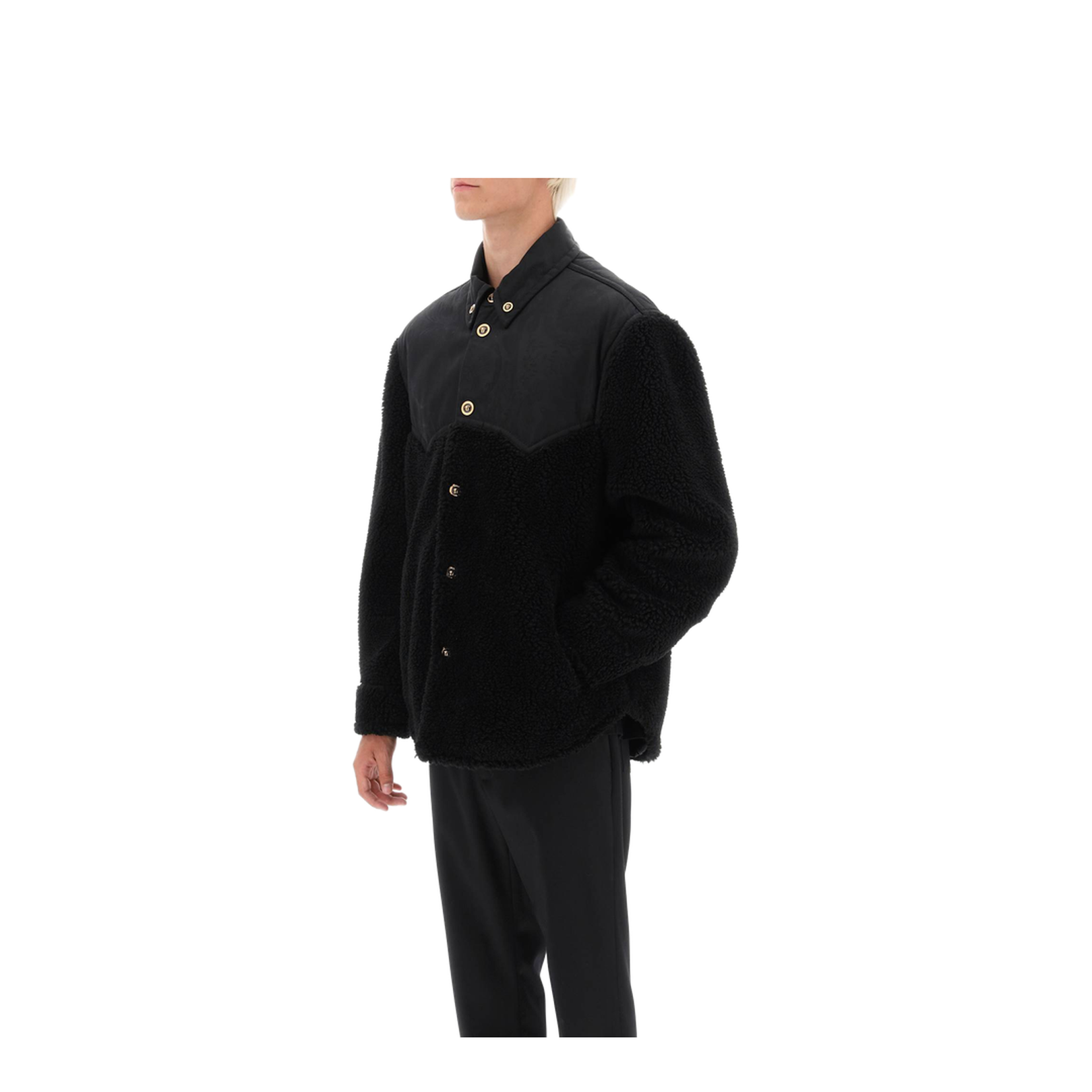 Faux Shearling And Technical Jacquard Jacket In Black - Image 4