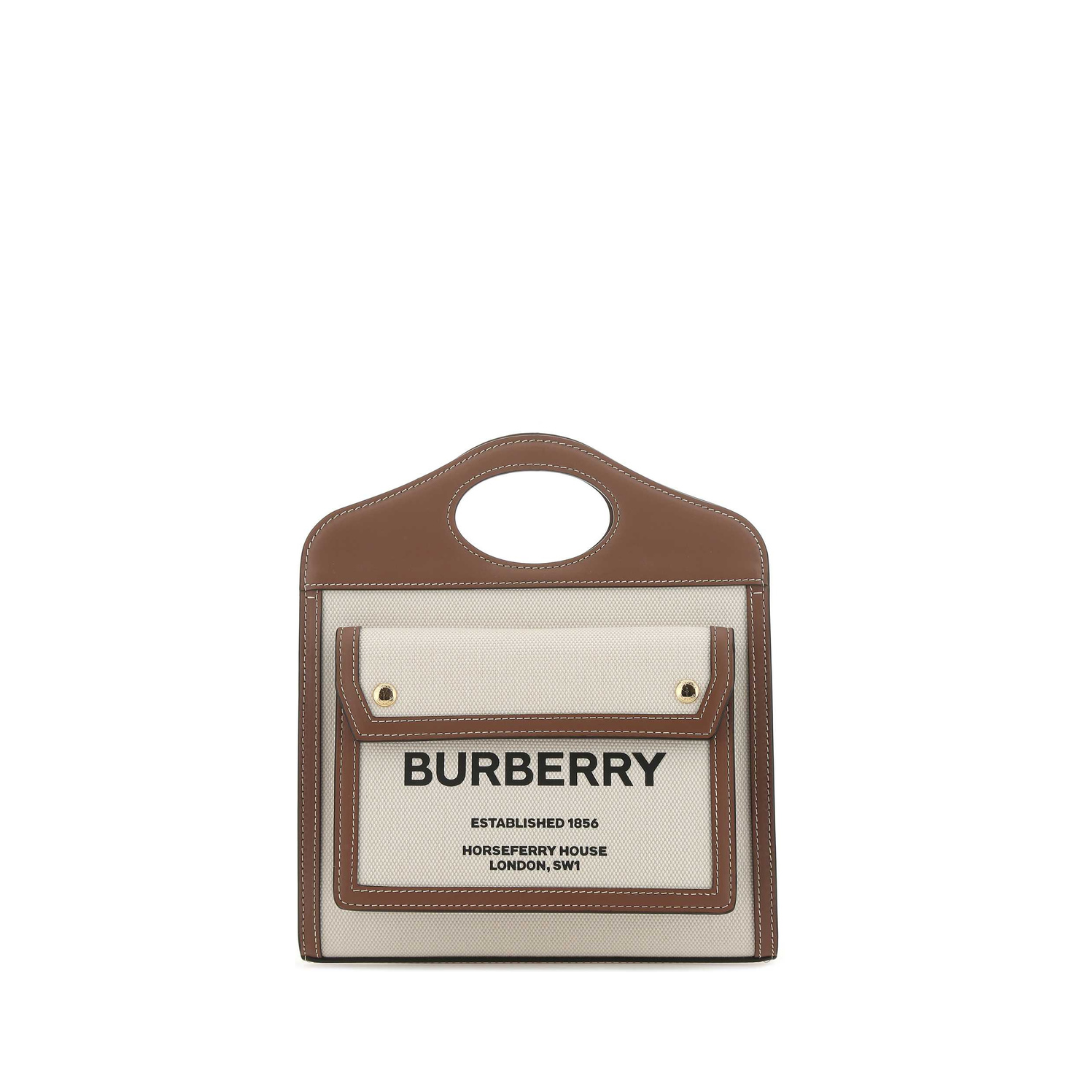 Mini Pocket Canvas Handbag - Natural/Malt Brown - Image 1