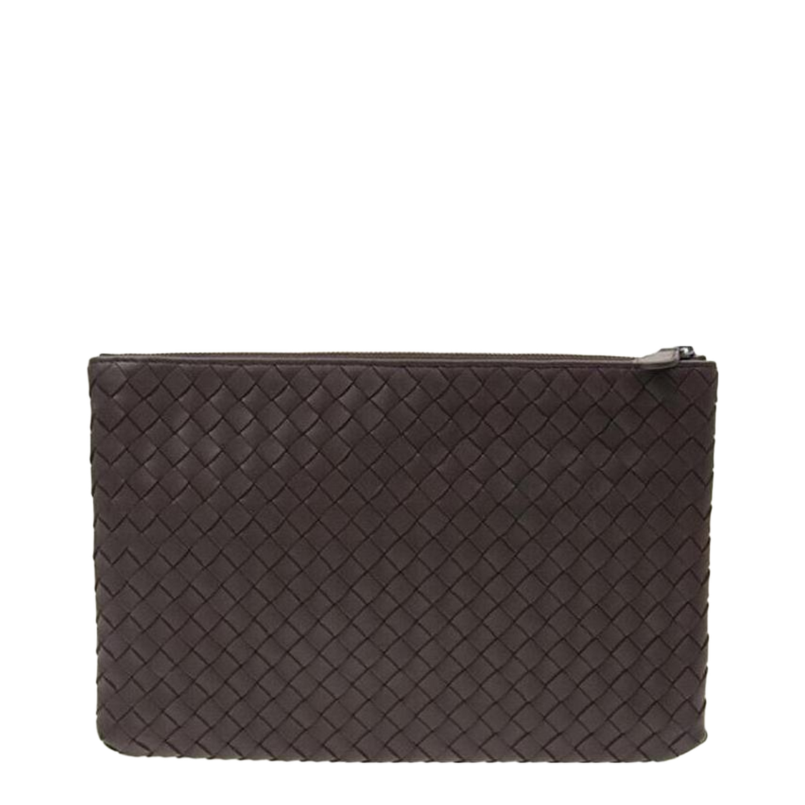 Intrecciato Leather Clutch - Brown - Image 1