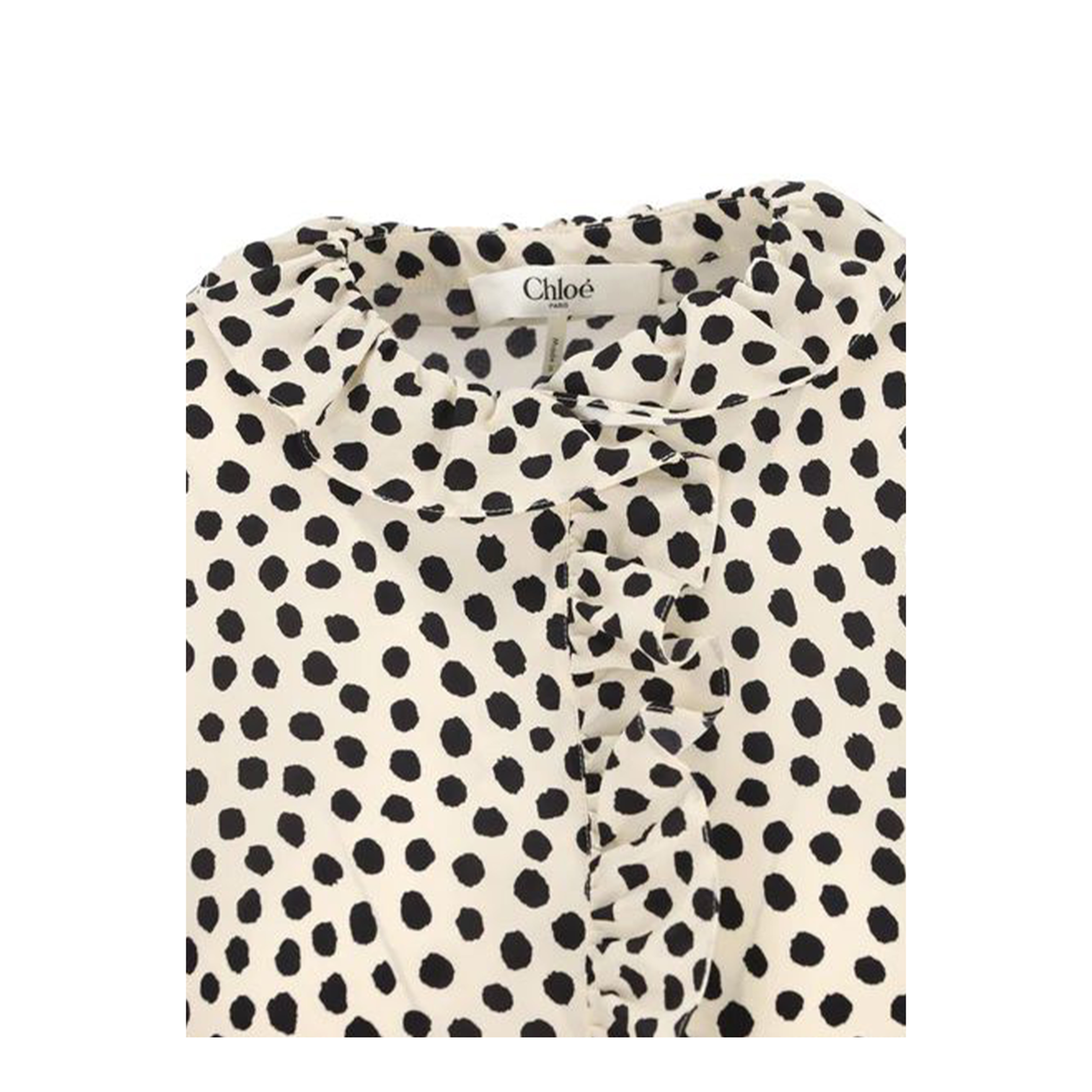 Short-Sleeve Ruffle Top in Crêpe de Chine Beige - Image 4