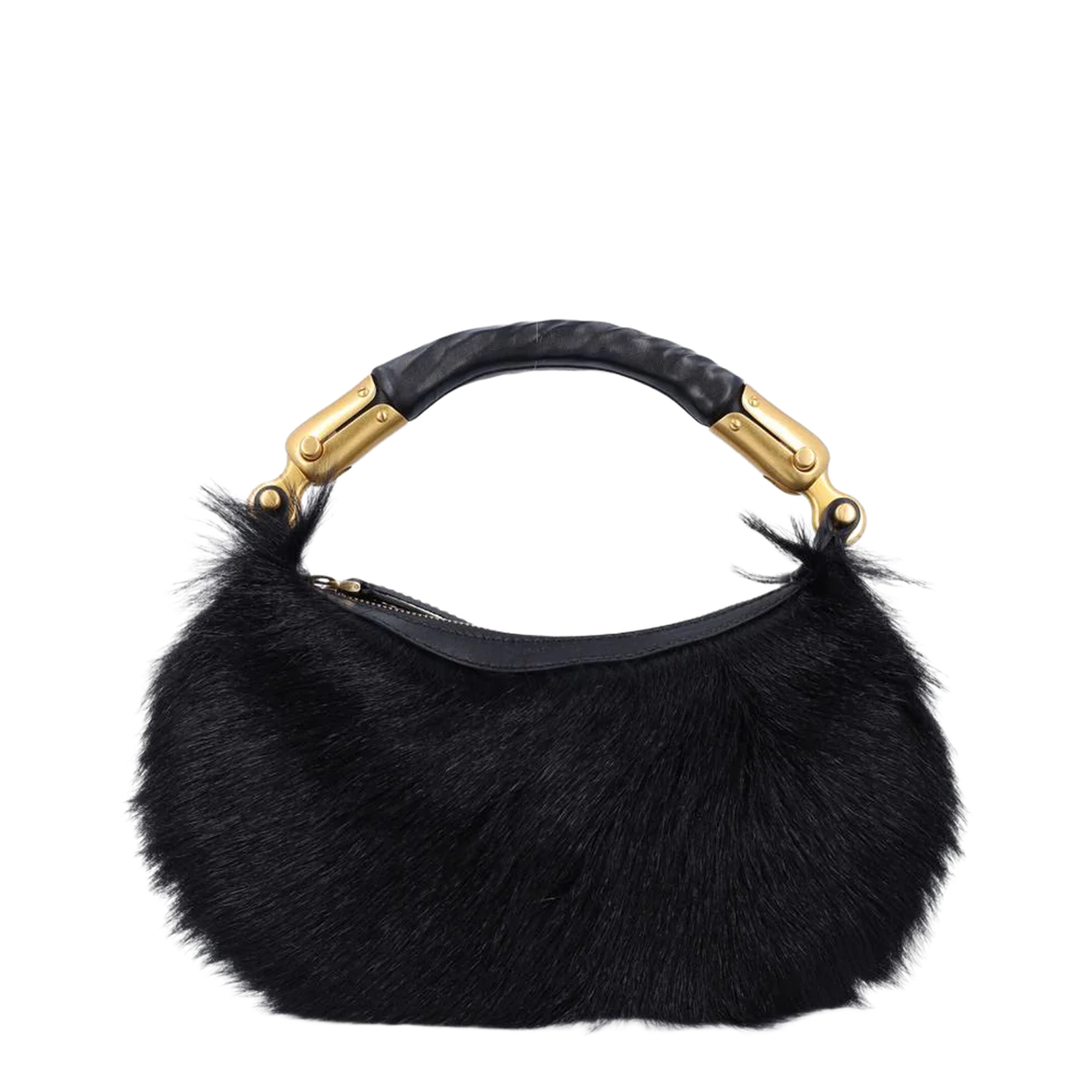 Genuine Fur Handbag With Leather Handle Black - Image 1