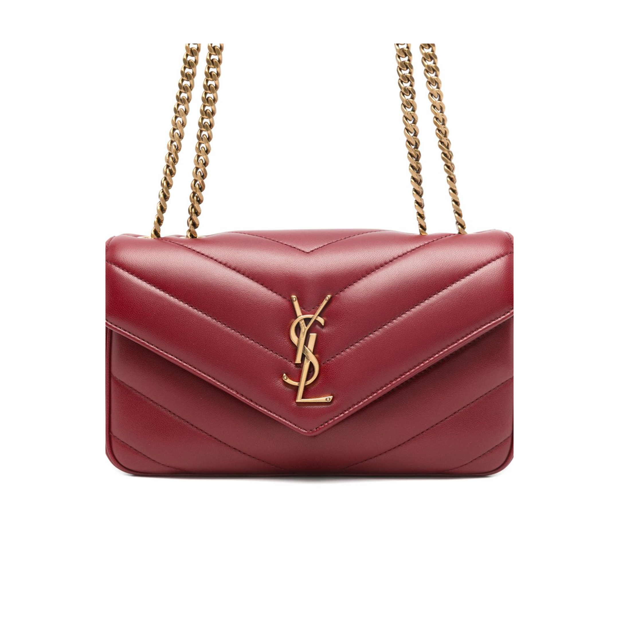 Loulou Small Matelassé Lambskin Chain Bag - Deeply Red - Image 3